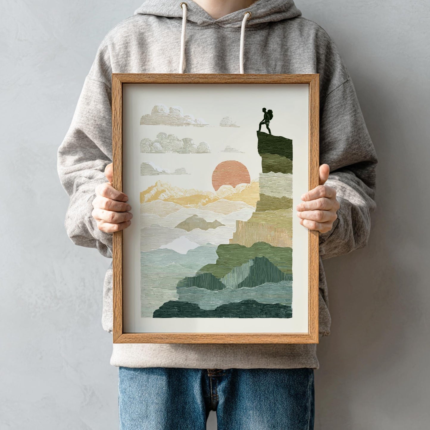 Climb to Sunset - Pastel Climbing Poster - Serene Nature Wall Decor Poster