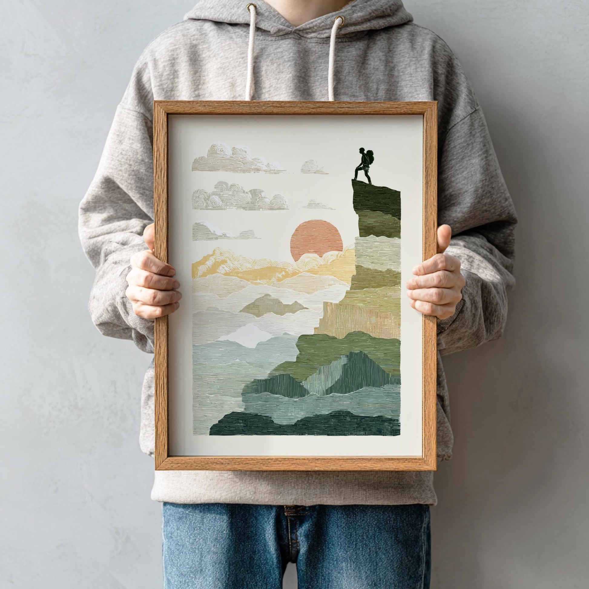 Climb to Sunset - Pastel Climbing Poster - Serene Nature Wall Decor Poster
