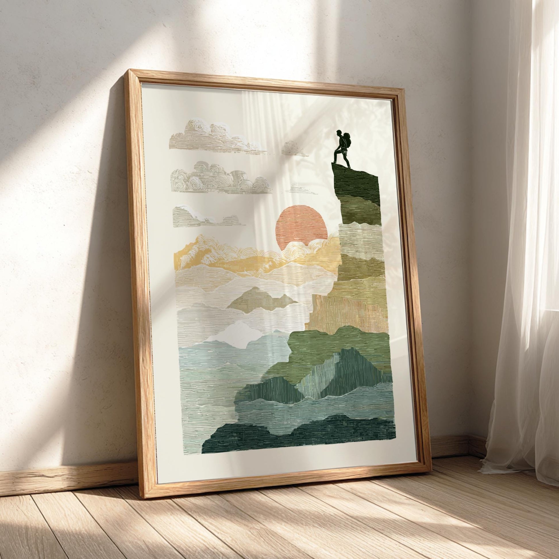 Climb to Sunset - Pastel Climbing Poster - Serene Nature Wall Decor Poster