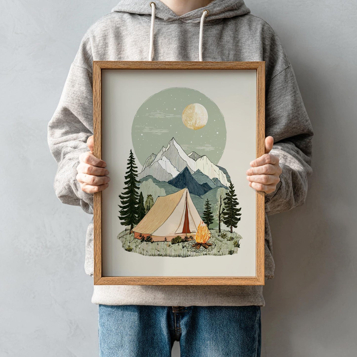 Campfire Horizon Glow - Pastel Camping Poster - Serene Nature Wall Decor Print