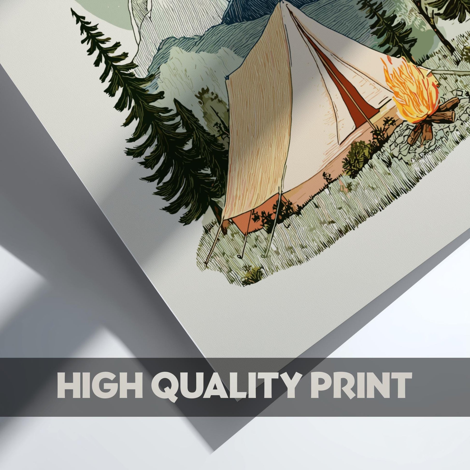 Campfire Horizon Glow - Pastel Camping Poster - Serene Nature Wall Decor Print