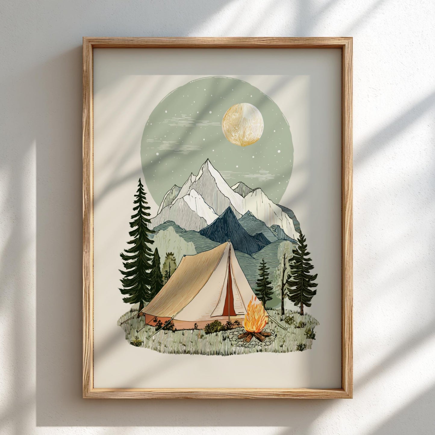 Campfire Horizon Glow - Pastel Camping Poster - Serene Nature Wall Decor Print
