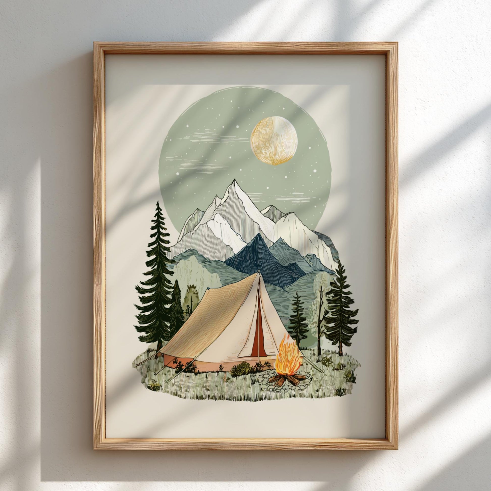 Campfire Horizon Glow - Pastel Camping Poster - Serene Nature Wall Decor Print