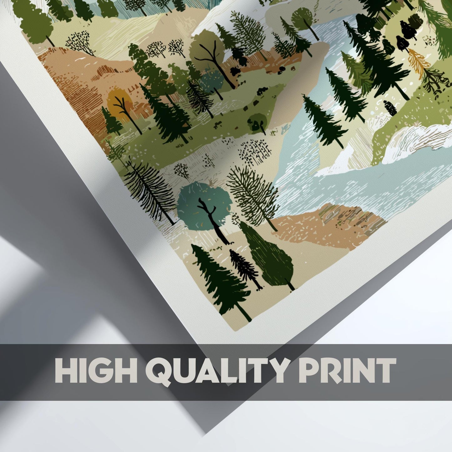 Alpine Glow Haven - Pastel Mountain Creek Poster - Serene Nature Wall Decor Print