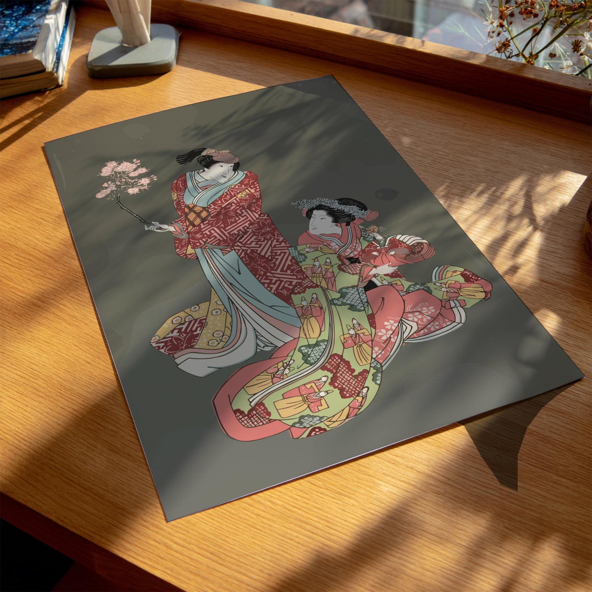 Two Kabuki Actors Ukiyo-e Print by Utagawa Toyokuni I, Edo Japanese Woodblock Art, Theater Poster