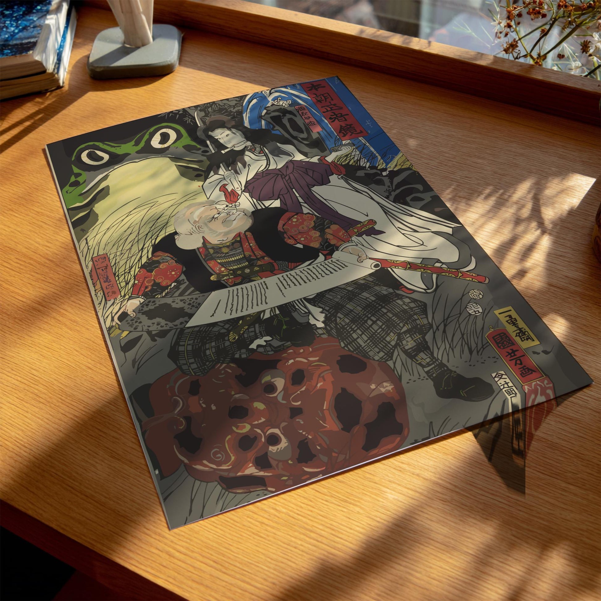 Iga Jutaro & Takiyasha Kuniyoshi Print, Honcho Musha Kagami Ukiyo-e, Edo Japanese Woodblock Art