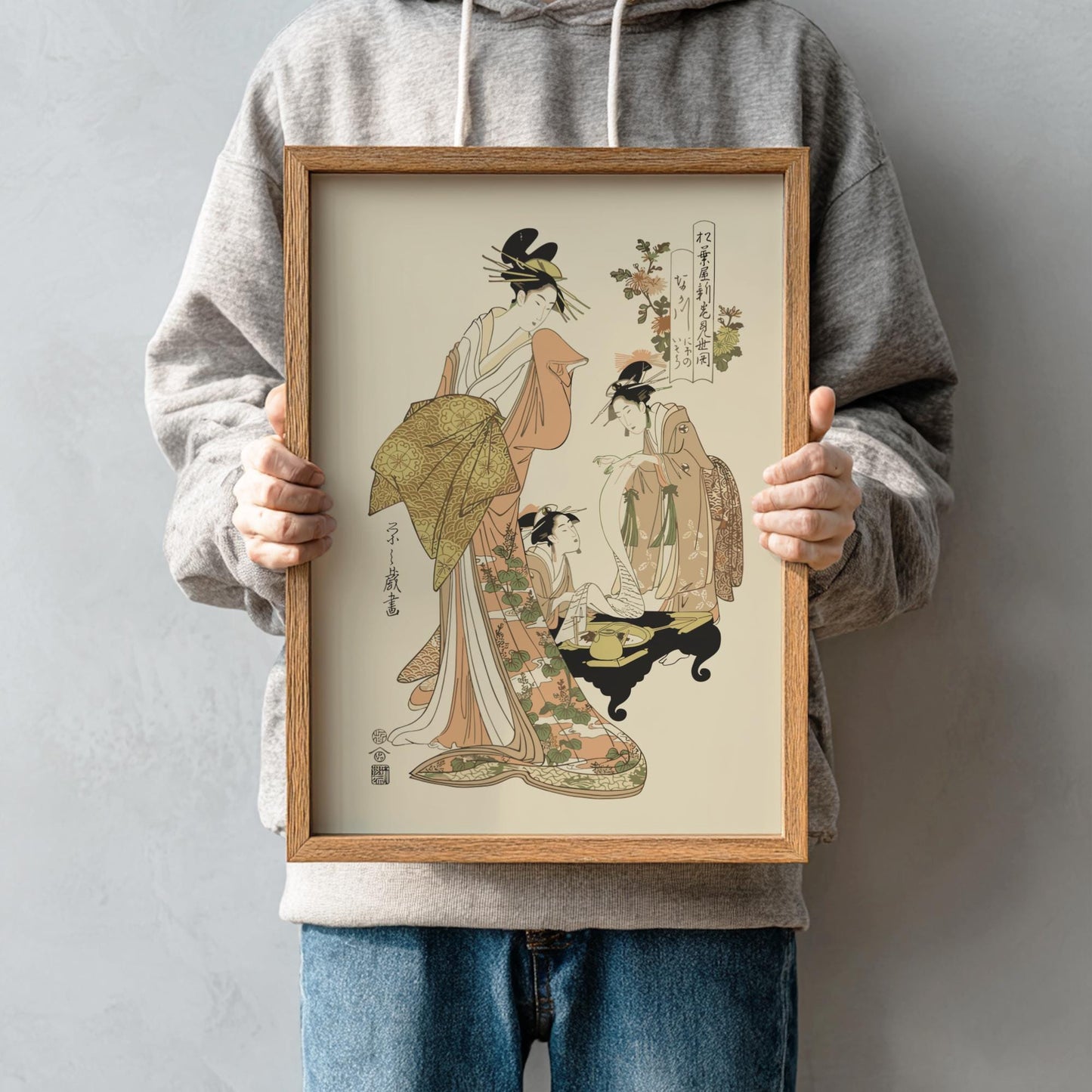 Opening of the New Matsubaya Eishi Print, Nakagawa with Attendants Ukiyo-e, Edo Japanese Woodblock Art