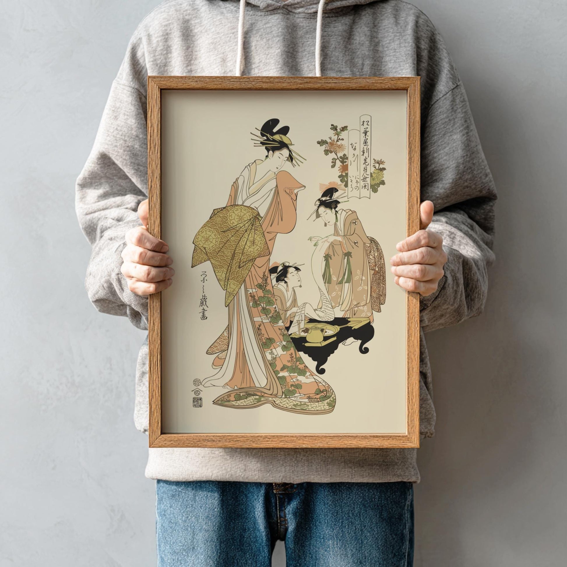 Opening of the New Matsubaya Eishi Print, Nakagawa with Attendants Ukiyo-e, Edo Japanese Woodblock Art