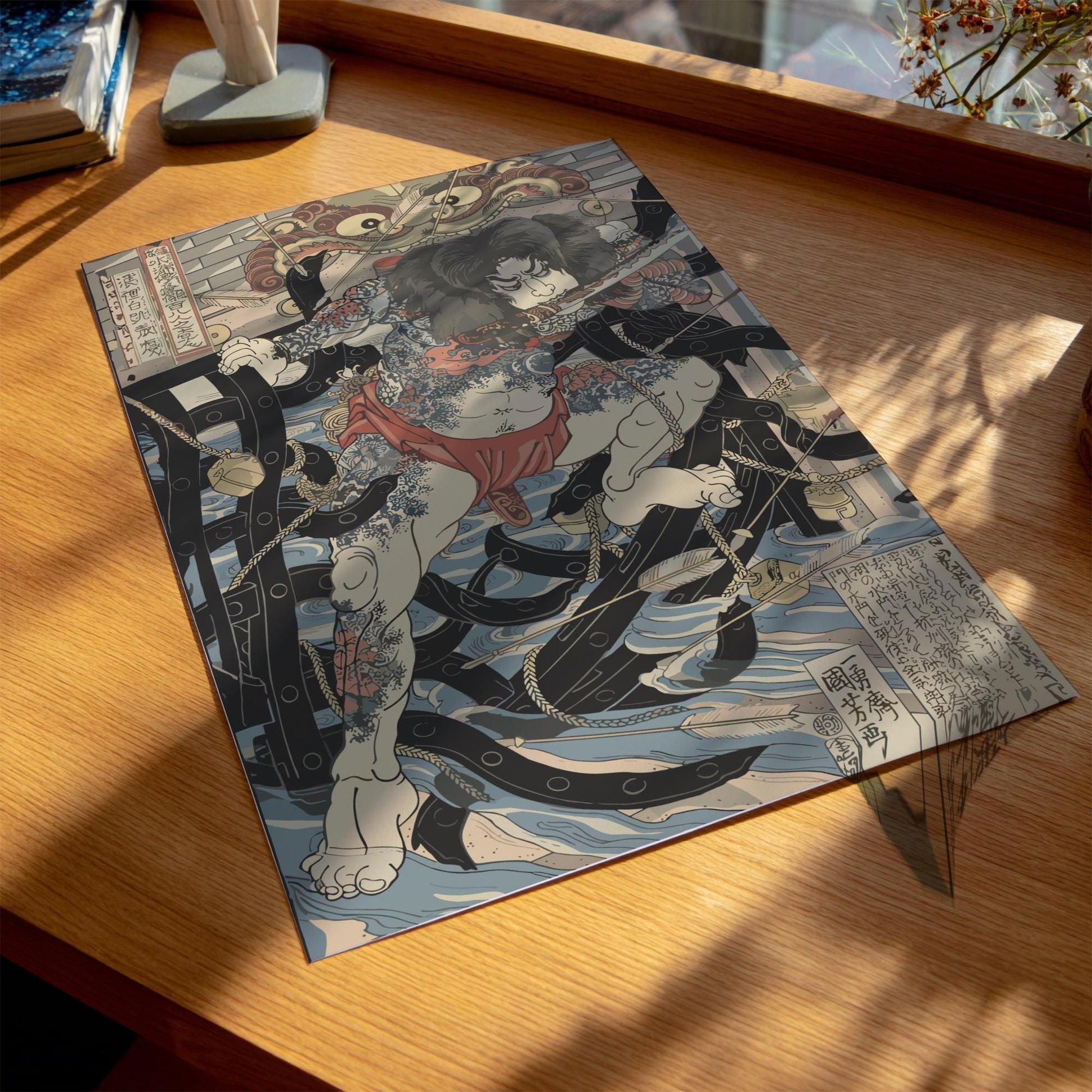 Rorihakucho Chojun Kuniyoshi Print, One of the 108 Heroes of the Water Margin, Edo Samurai Woodblock Art