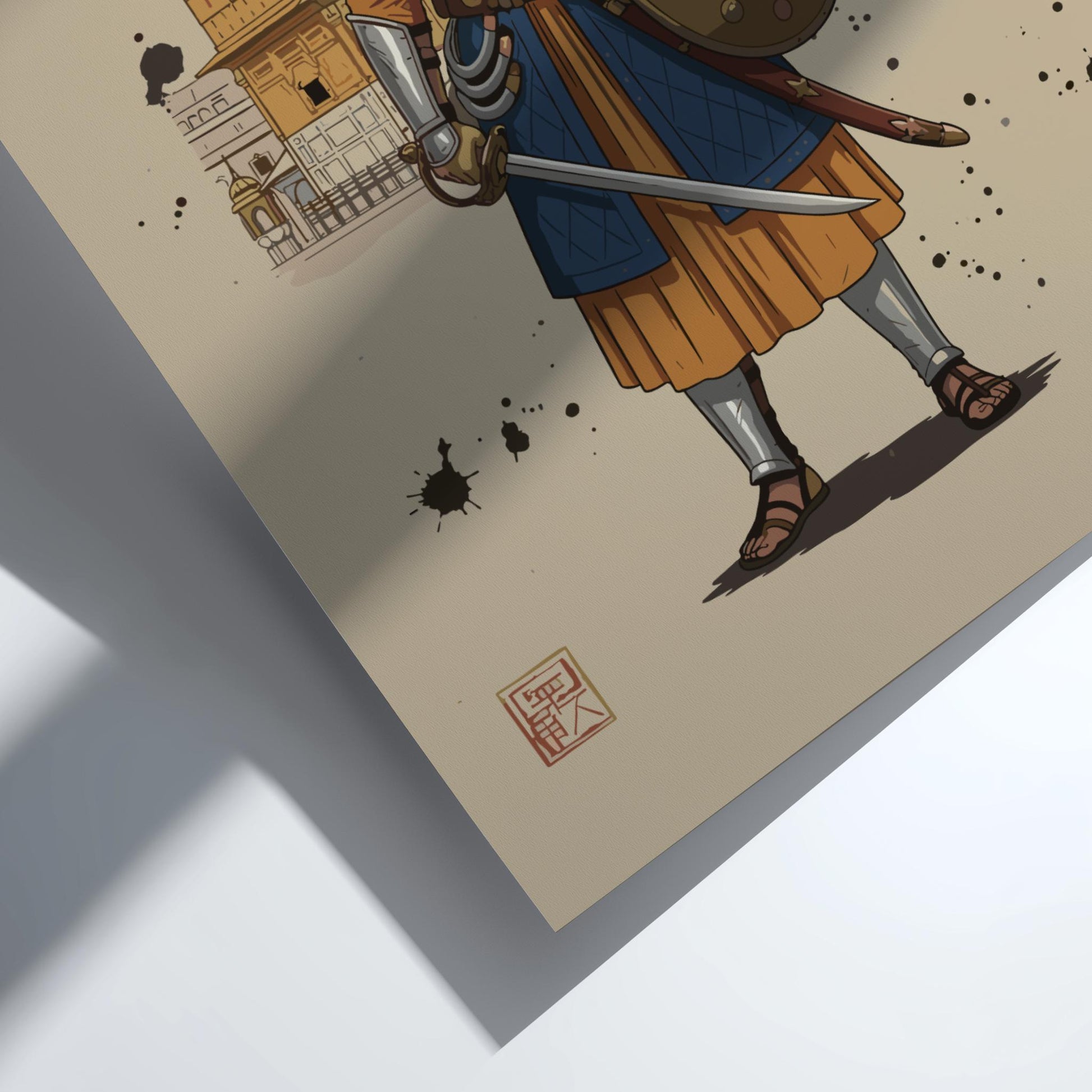 Sikh Khalsa Warrior Japanese Ink Art Print, Mixed Media Rising Sun Poster, Sumi-e Style Wall Decor