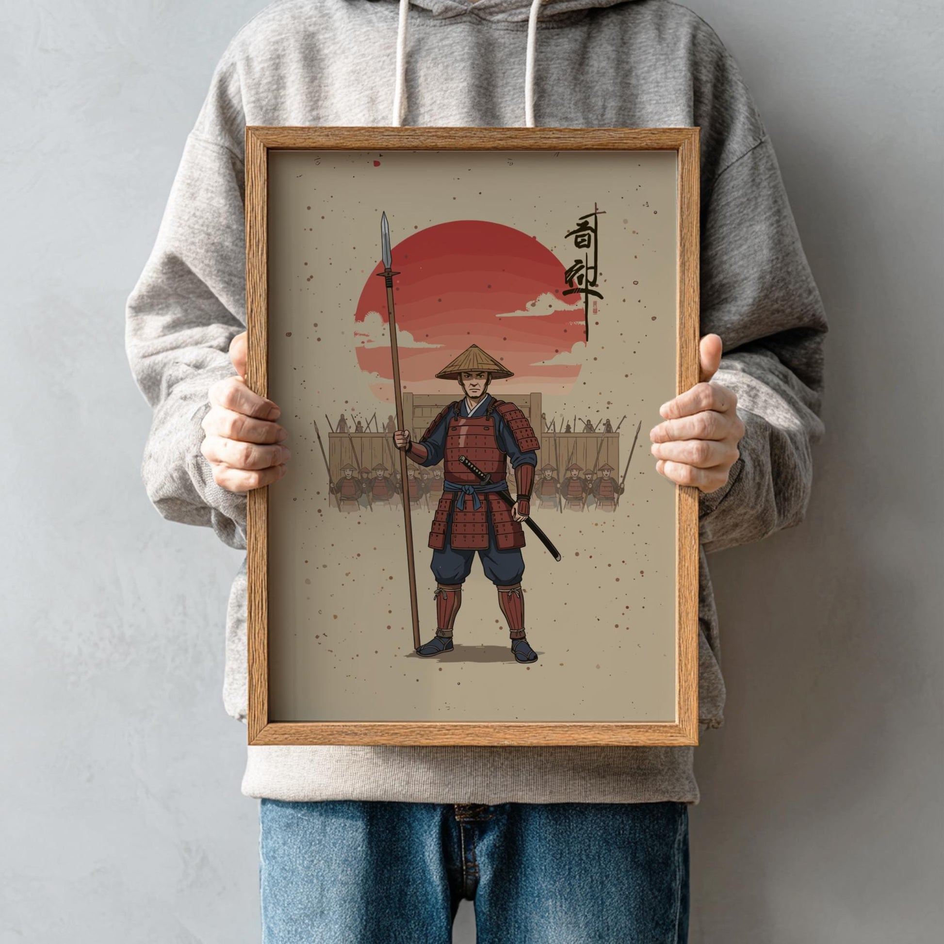 Ashigaru Japanese Warrior Print, Samurai Foot Soldier Sumi-e Poster, Vintage Ink Wall Art