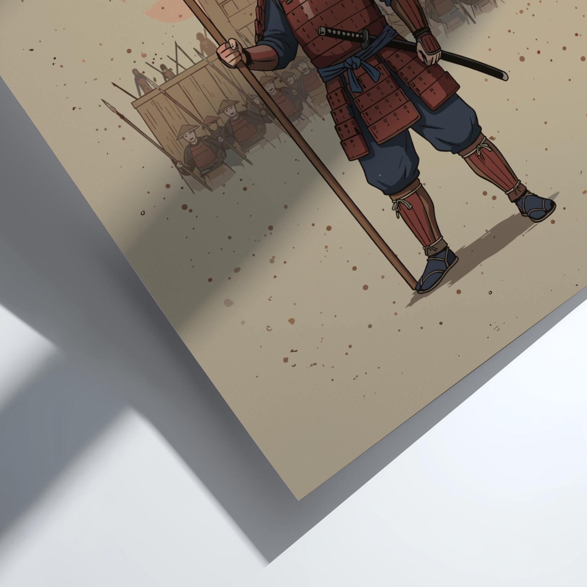 Ashigaru Japanese Warrior Print, Samurai Foot Soldier Sumi-e Poster, Vintage Ink Wall Art