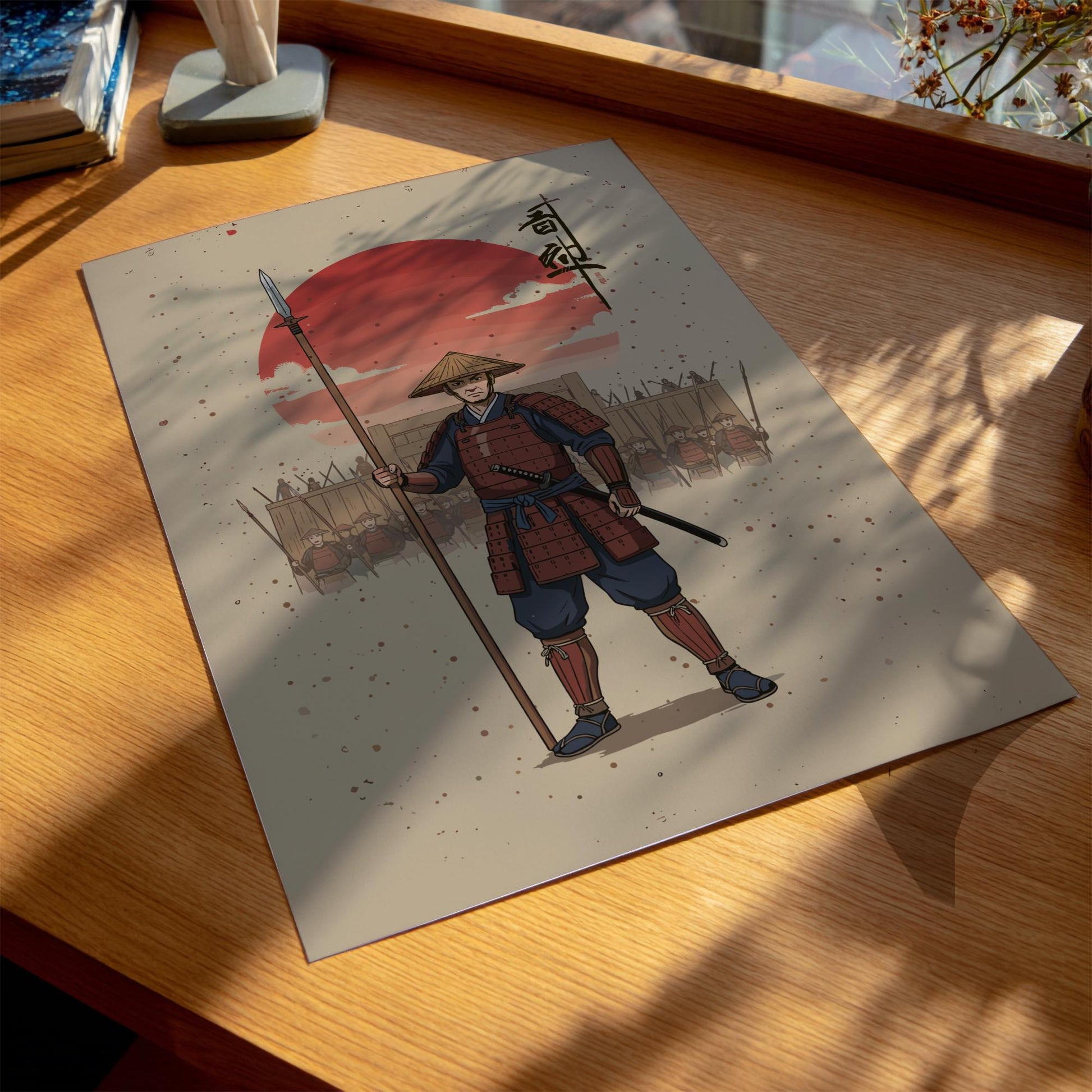Ashigaru Japanese Warrior Print, Samurai Foot Soldier Sumi-e Poster, Vintage Ink Wall Art