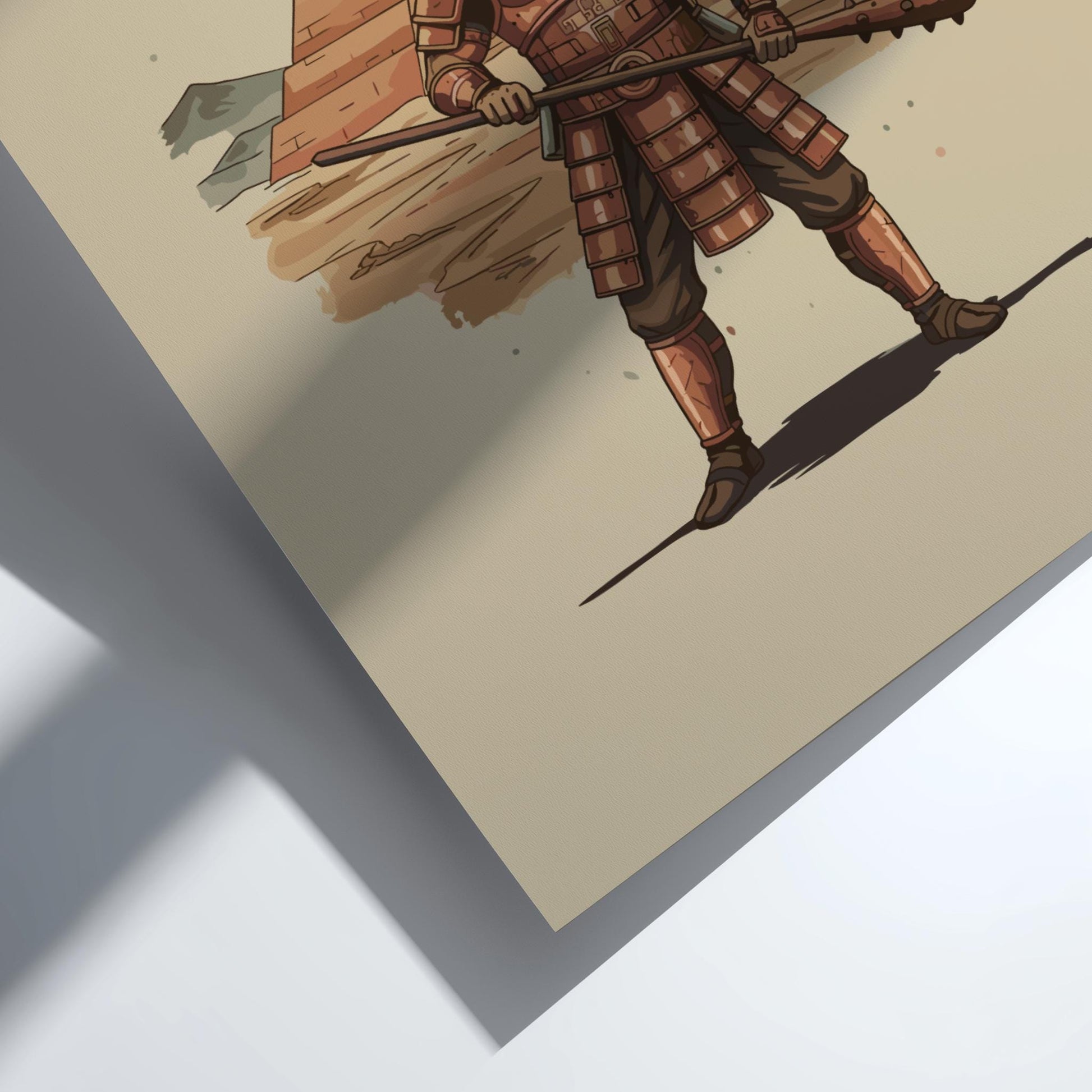 Moche Chieftain Japanese Ink Art Print, Sumi-e Rising Sun Poster, Mixed Media Warrior Decor