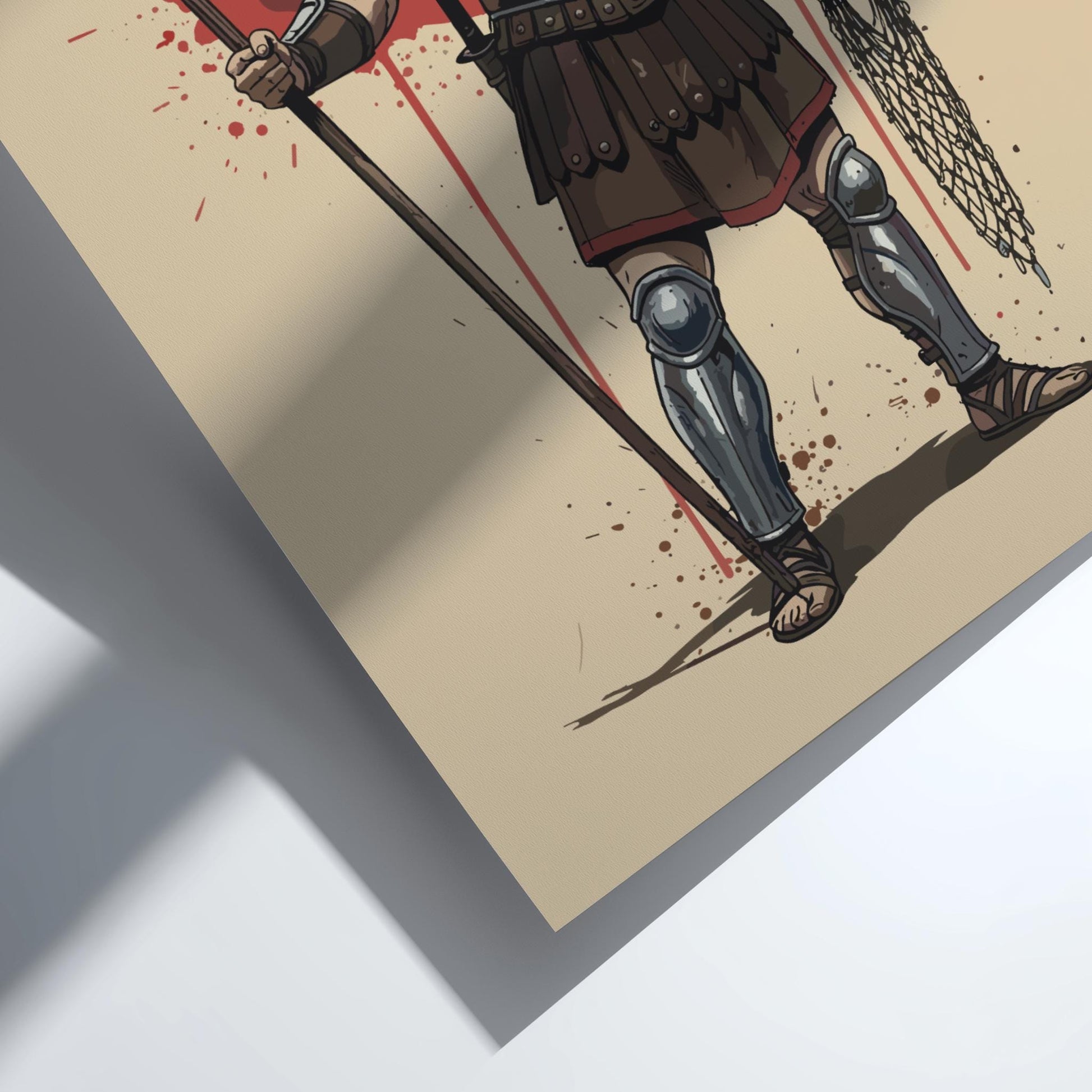 Roman Gladiator Japanese Ink Art Print, Sumi-e Rising Sun Poster, Mixed Media Warrior Decor