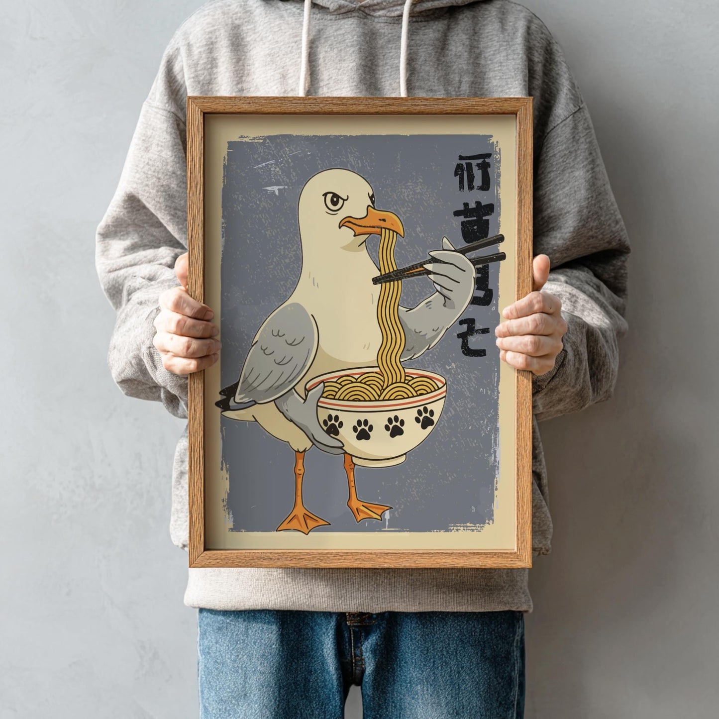 Hungry Seagull Ramen Poster: Japanese Food Art Print
