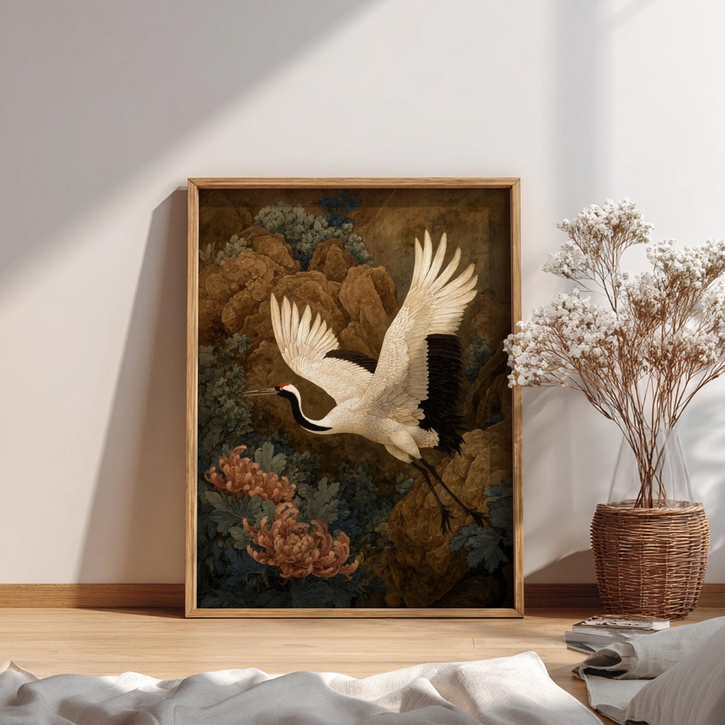 White Crane Poster – Japanese Symbolism Nature Wall Art