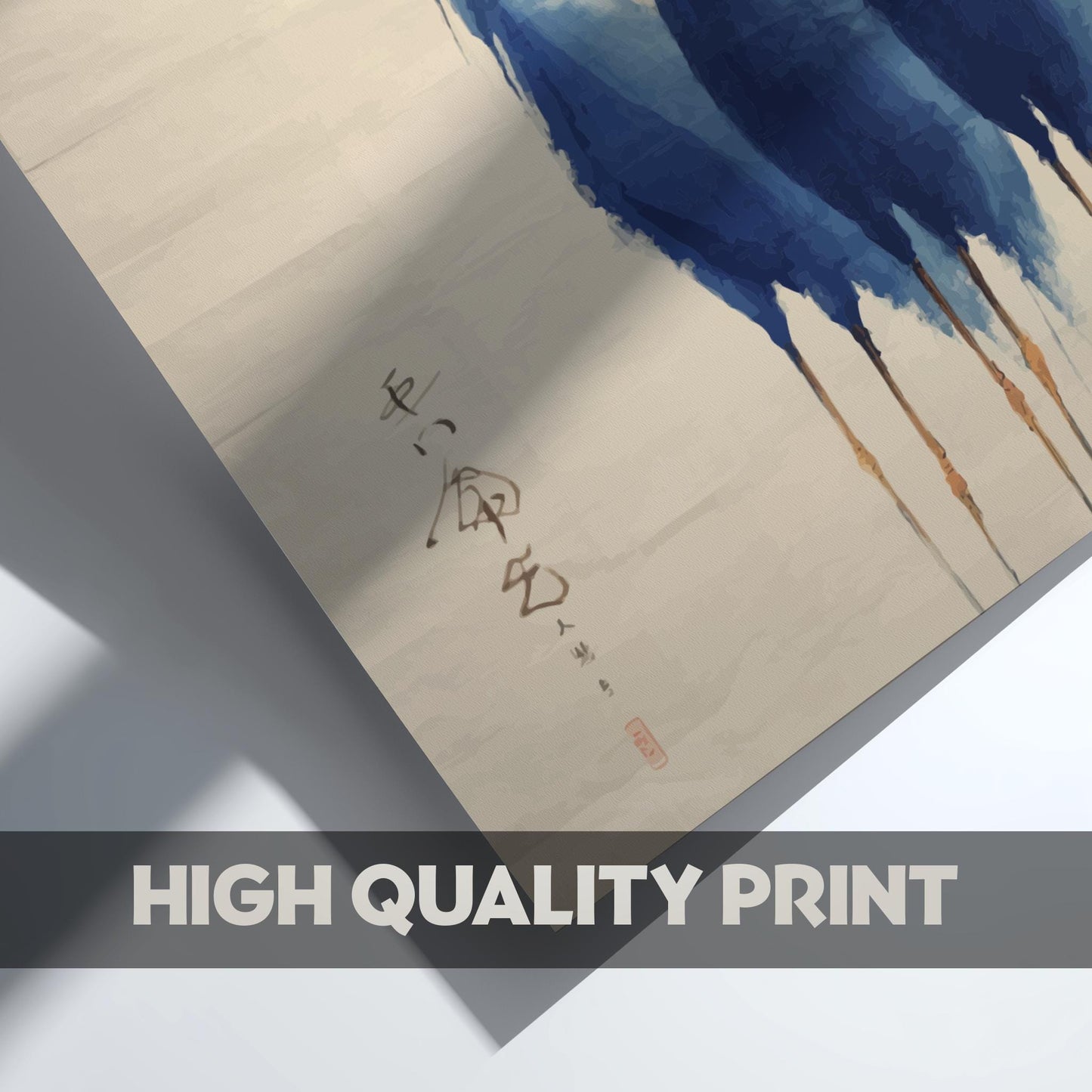 Blue Crane Poster – Elegant Minimal Japanese Bird Art