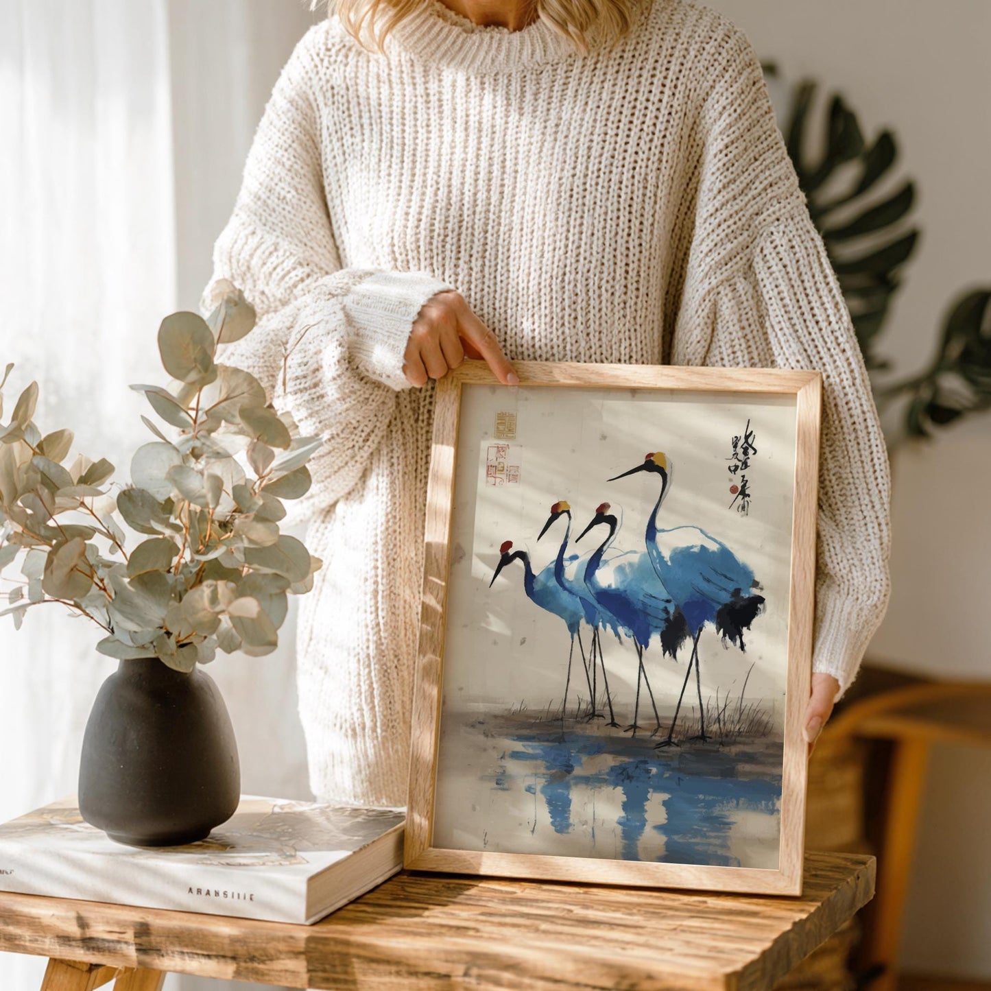 Cranes Reflection Poster – Serene Japanese Water Art Print