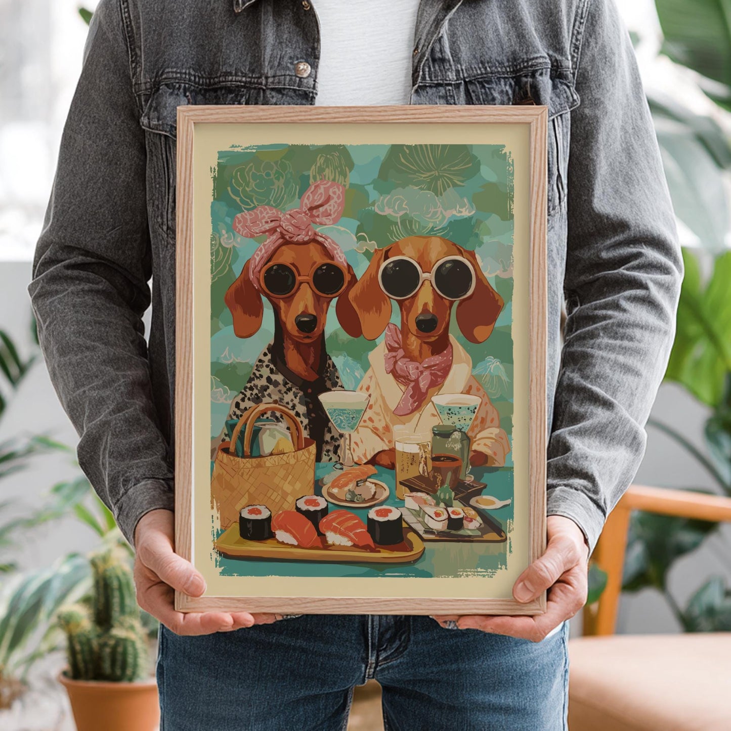 Dachshund Dog Cafe Poster – Retro Afternoon Tea Canine Art Print