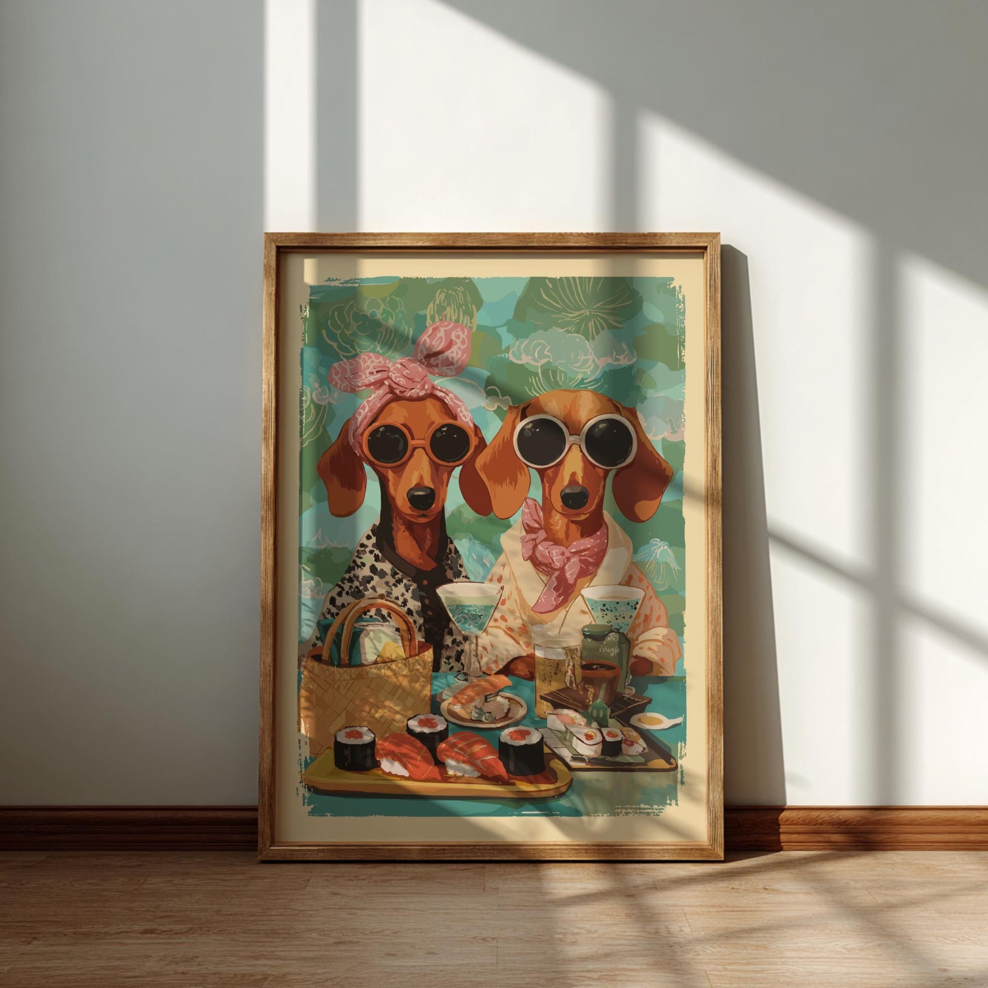 Dachshund Dog Cafe Poster – Retro Afternoon Tea Canine Art Print