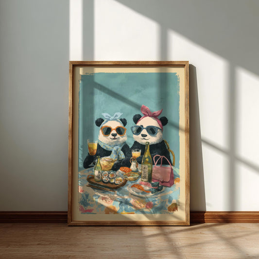 Panda Cafe Poster – Cute Japanese Tea Time Wall Art
