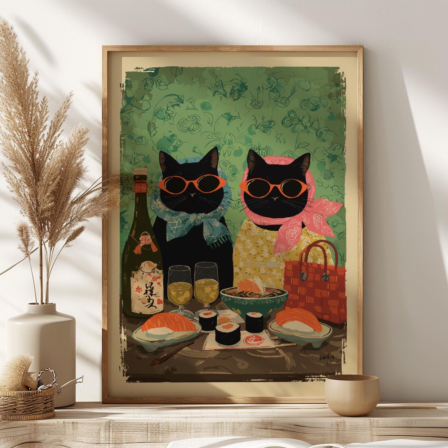 Cat Sushi Poster – Whimsical Japanese Dining Art Print