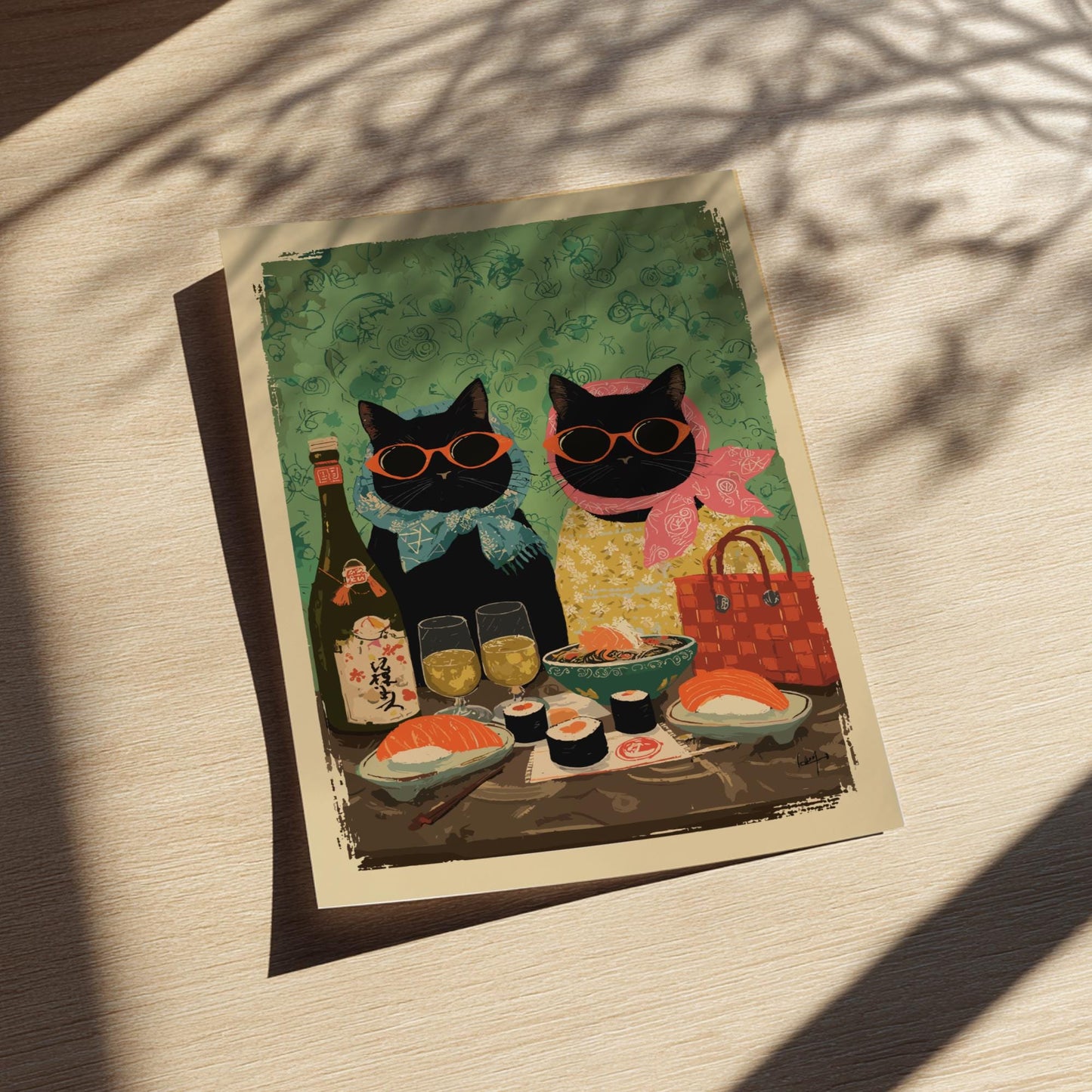 Cat Sushi Poster – Whimsical Japanese Dining Art Print