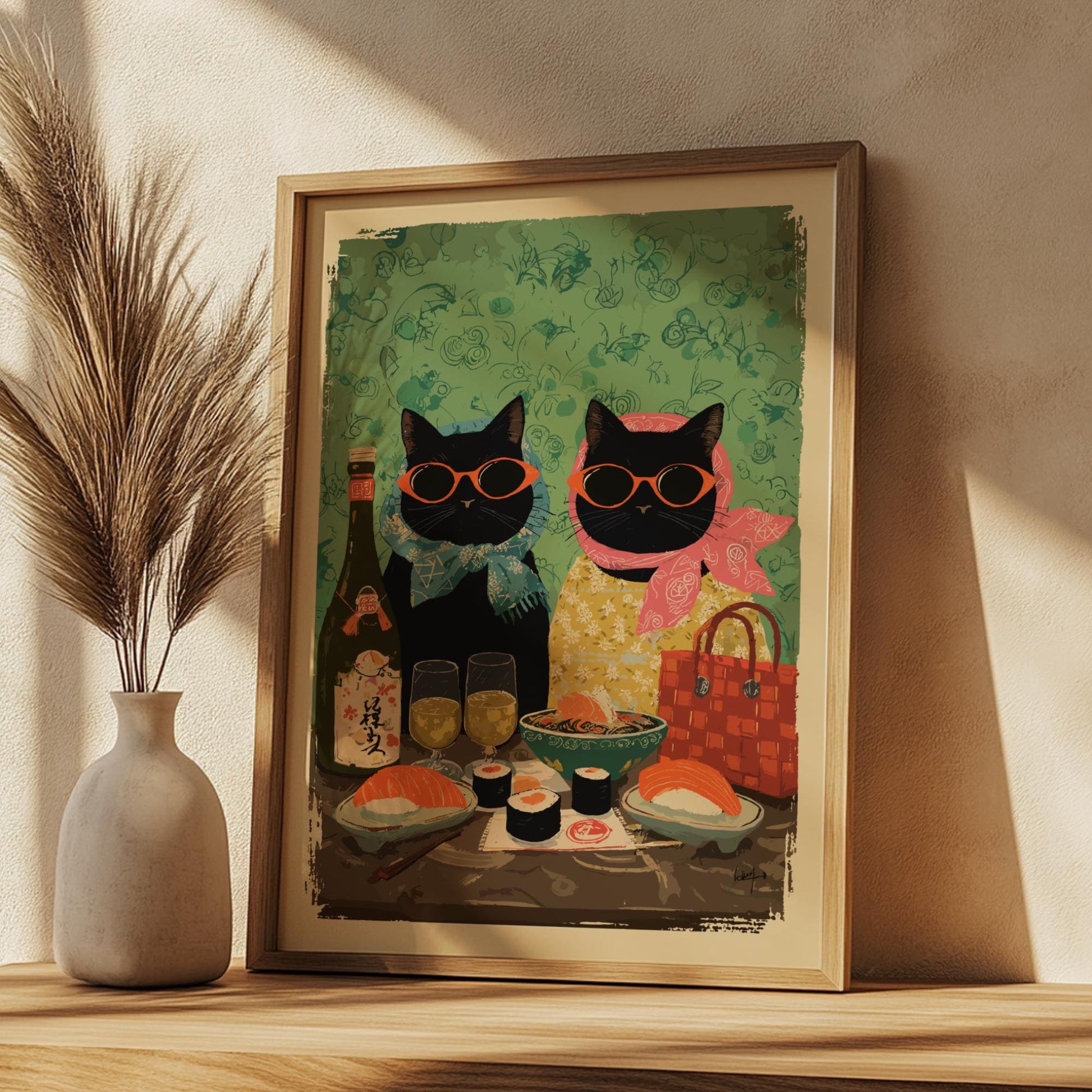 Cat Sushi Poster – Whimsical Japanese Dining Art Print