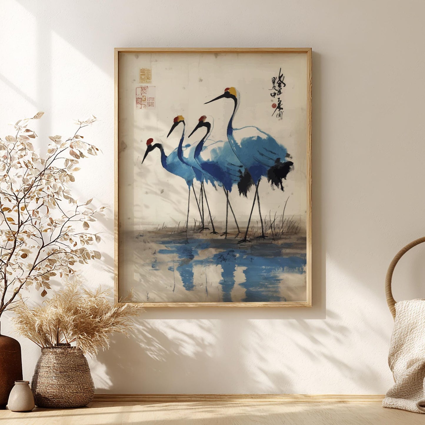 Cranes Reflection Poster – Serene Japanese Water Art Print
