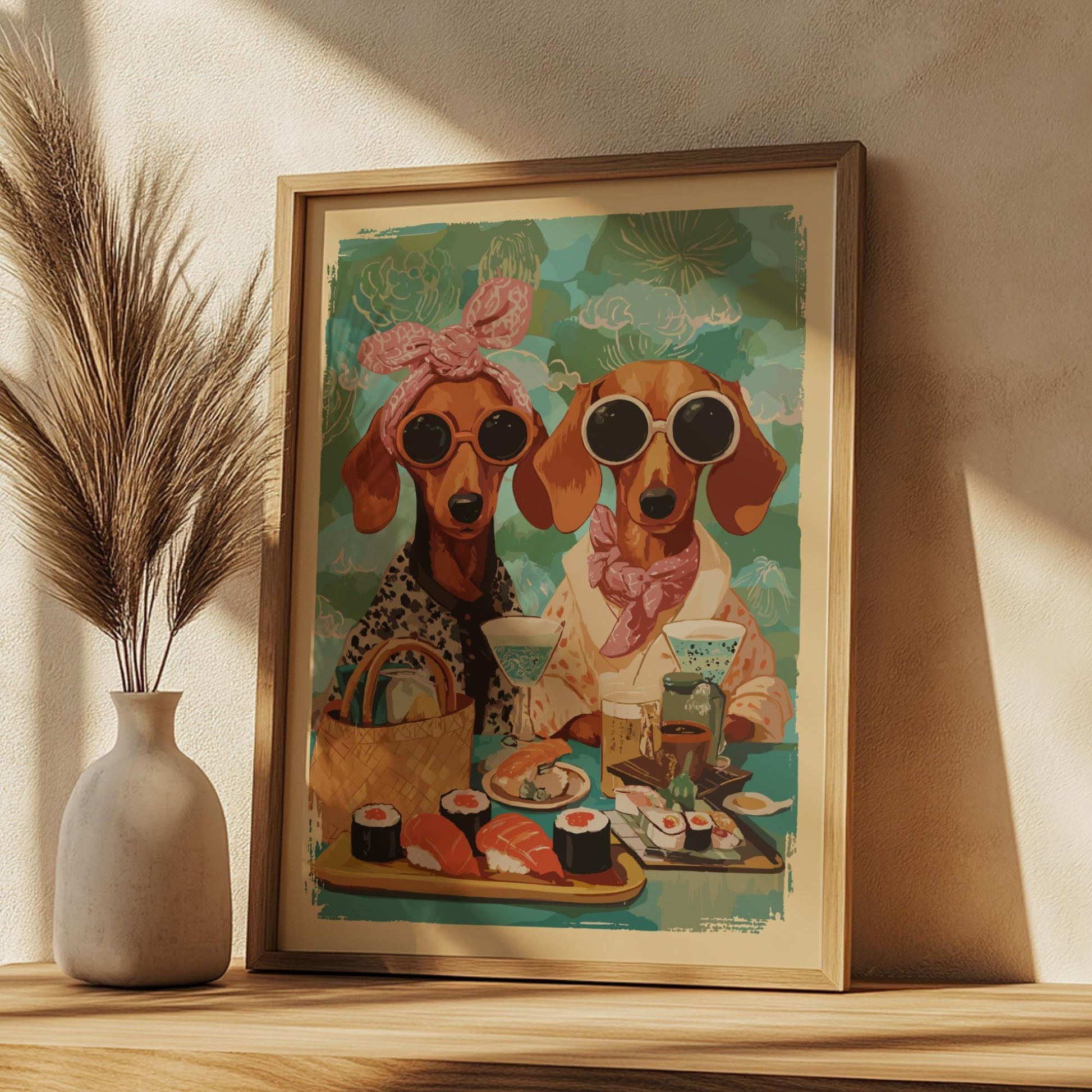 Dachshund Dog Cafe Poster – Retro Afternoon Tea Canine Art Print