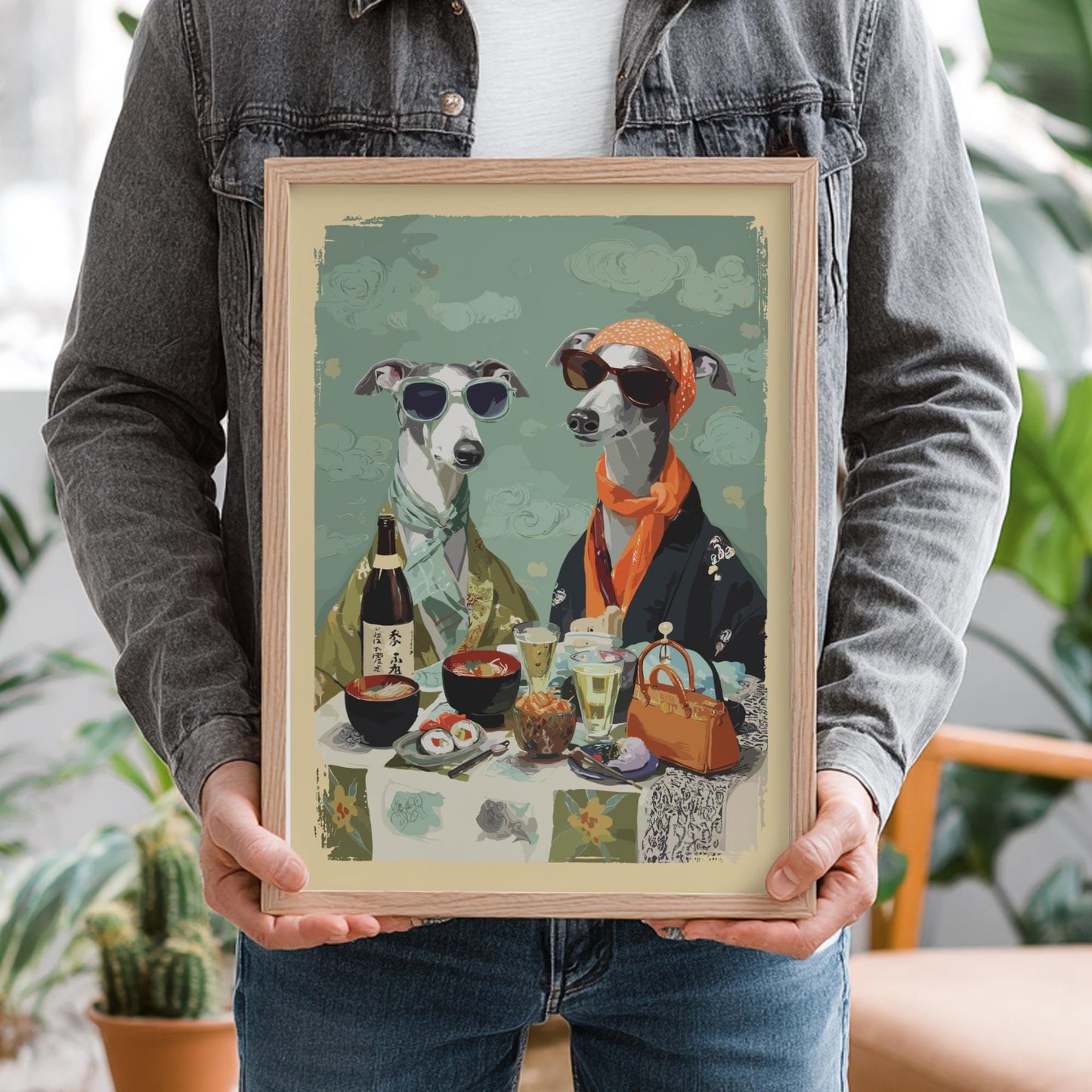 Greyhound Dog Kimono Poster – Japanese Style Animal Couple Art Print