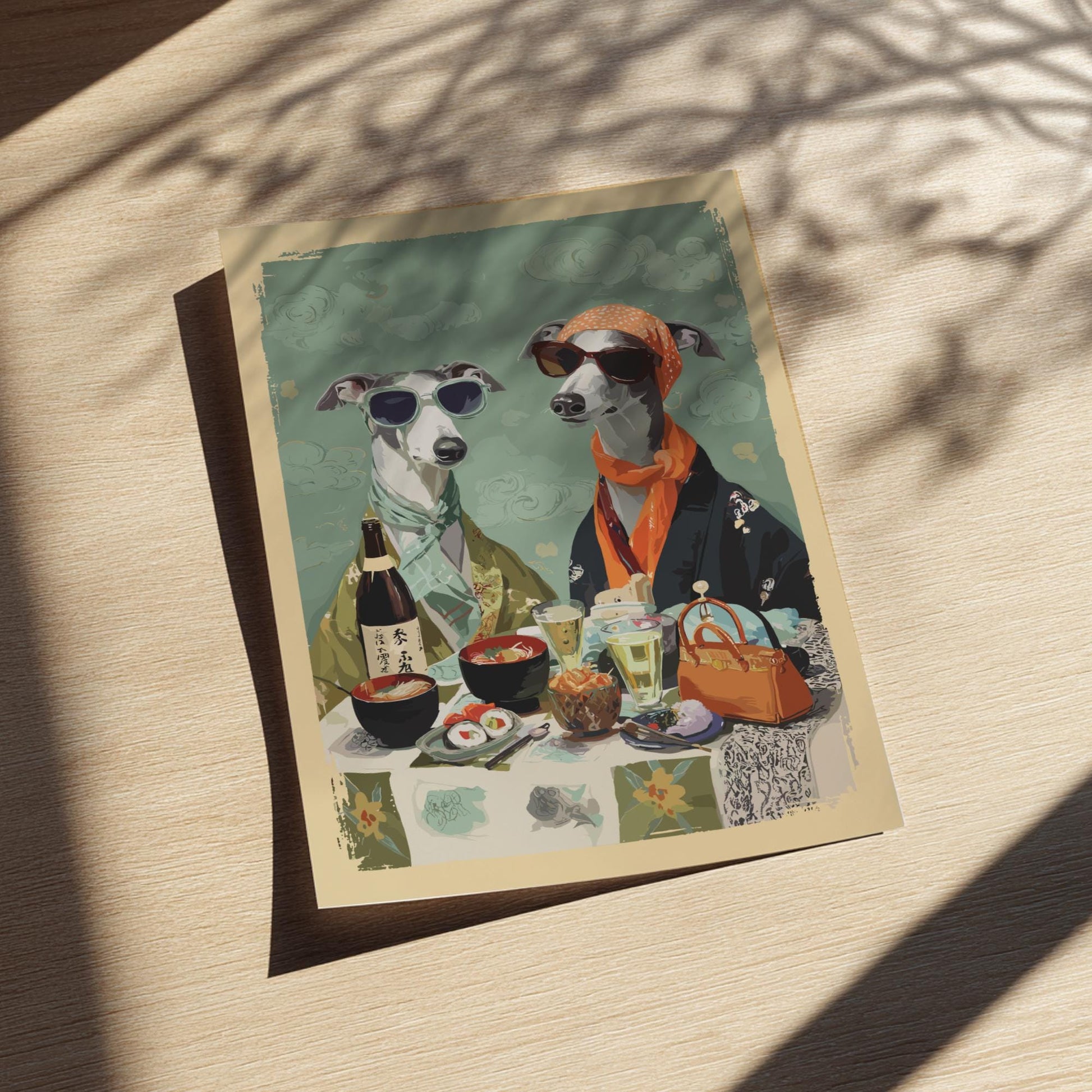 Greyhound Dog Kimono Poster – Japanese Style Animal Couple Art Print