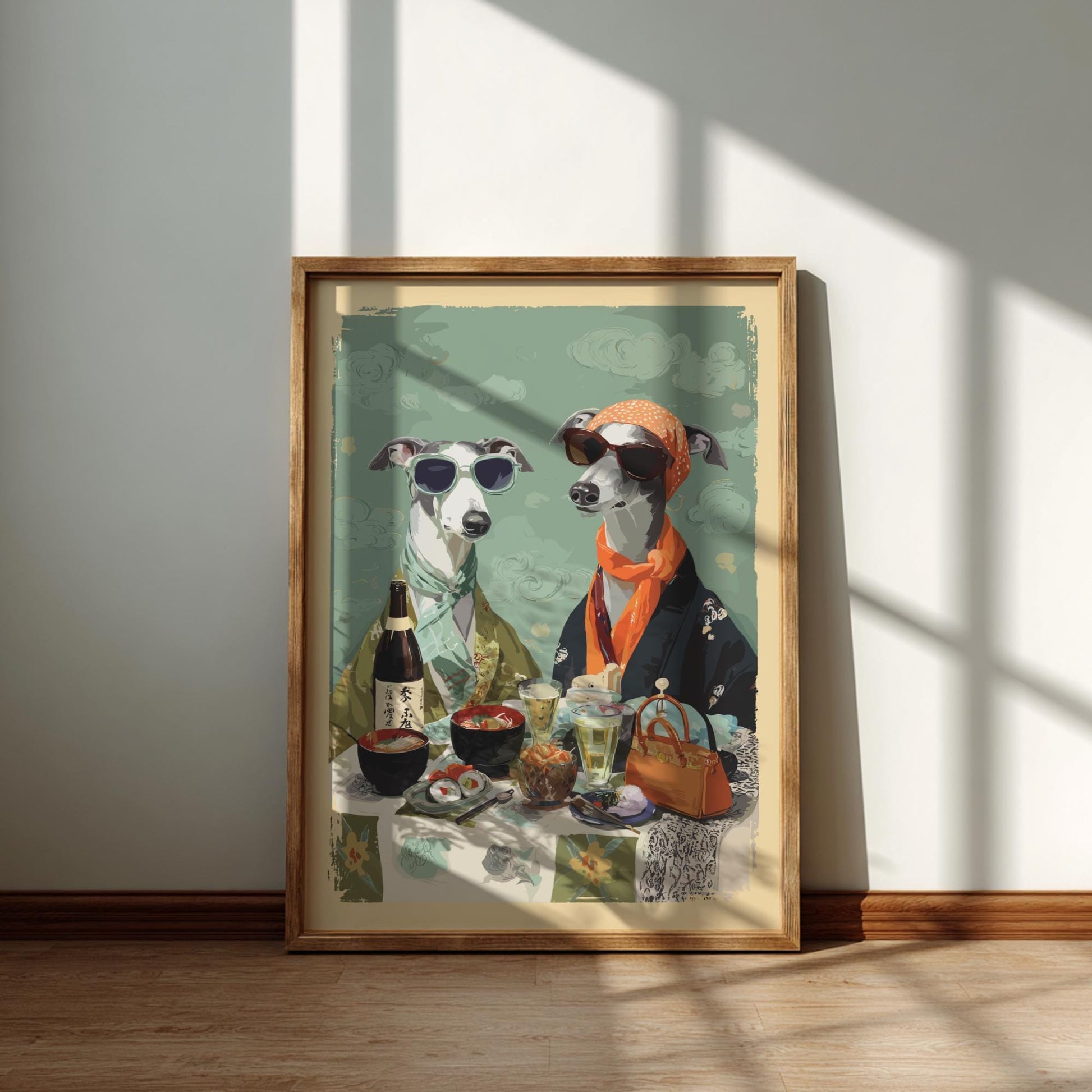 Greyhound Dog Kimono Poster – Japanese Style Animal Couple Art Print