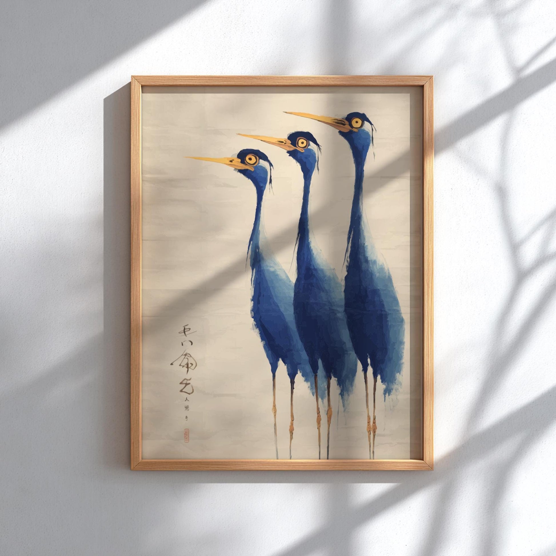Blue Crane Poster – Elegant Minimal Japanese Bird Art
