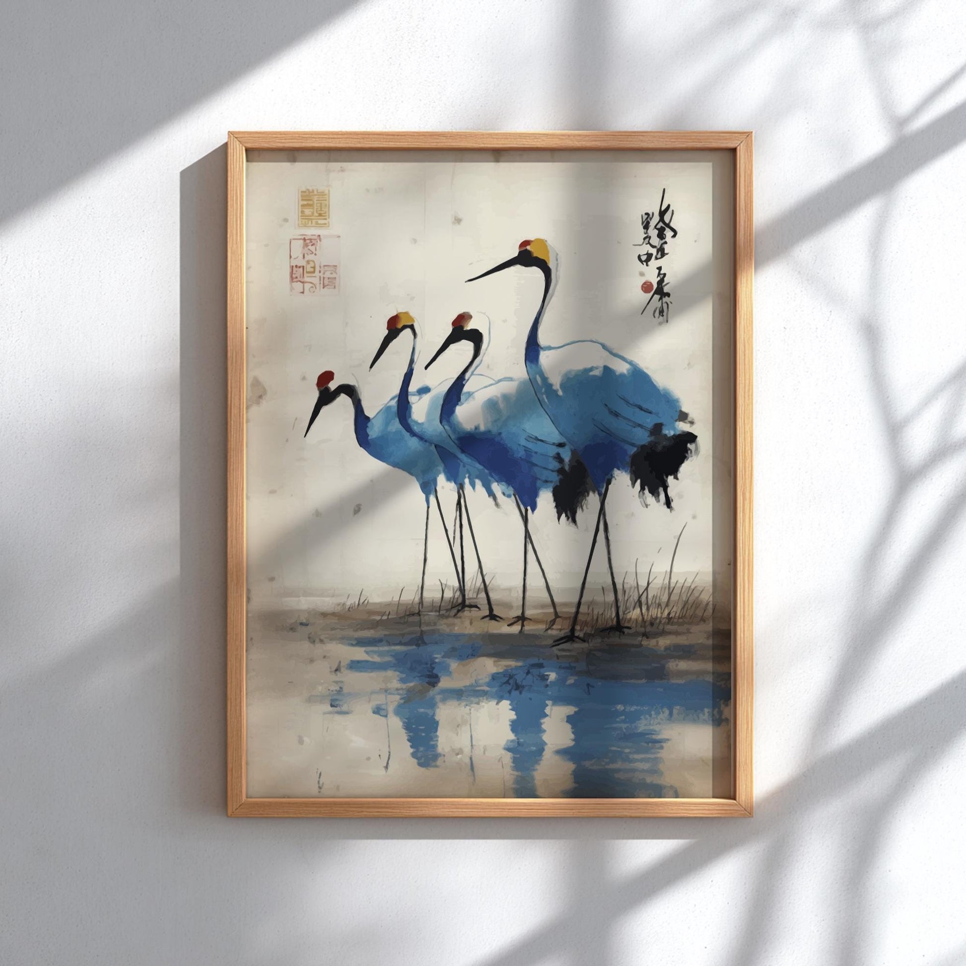 Cranes Reflection Poster – Serene Japanese Water Art Print