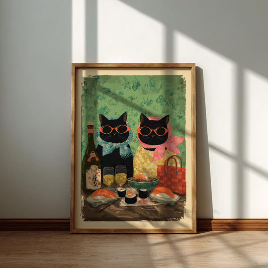 Cat Sushi Poster – Whimsical Japanese Dining Art Print