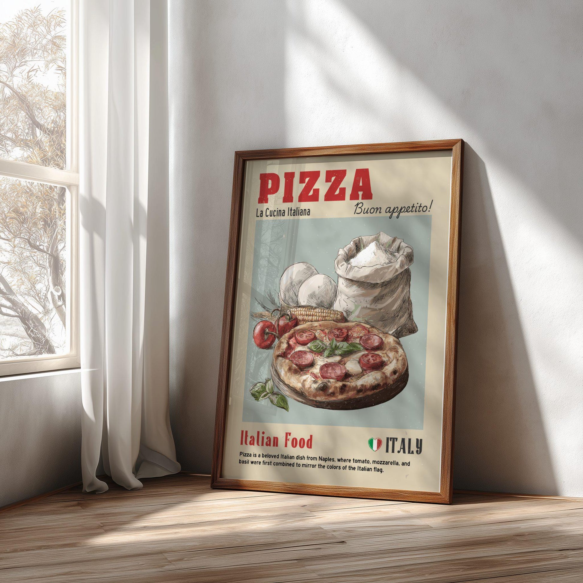 Pizza Set Food Poster: Italian Food Kitchen Print
