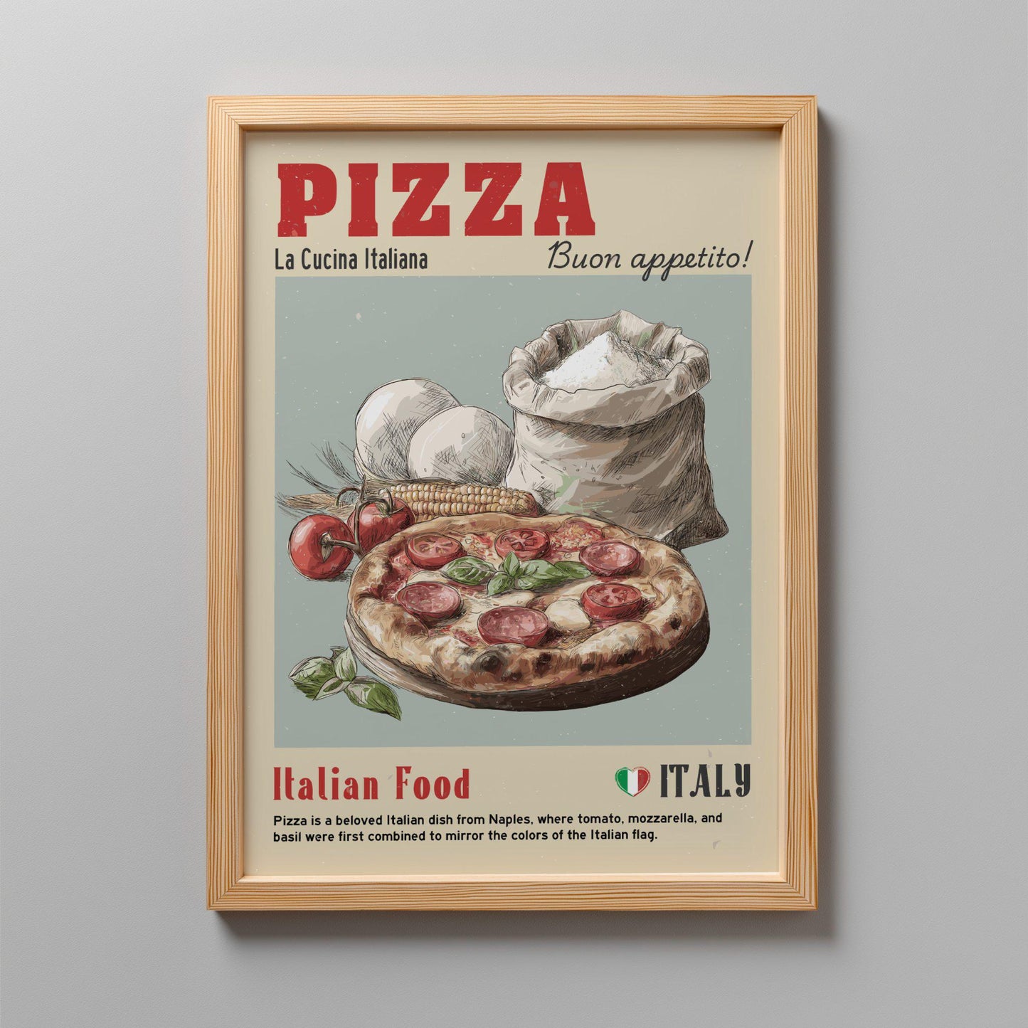Pizza Set Food Poster: Italian Food Kitchen Print
