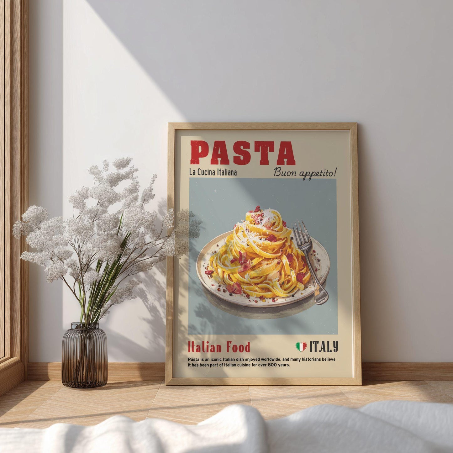 Tagliatelle Pasta Food Poster: Italian Food Kitchen Print