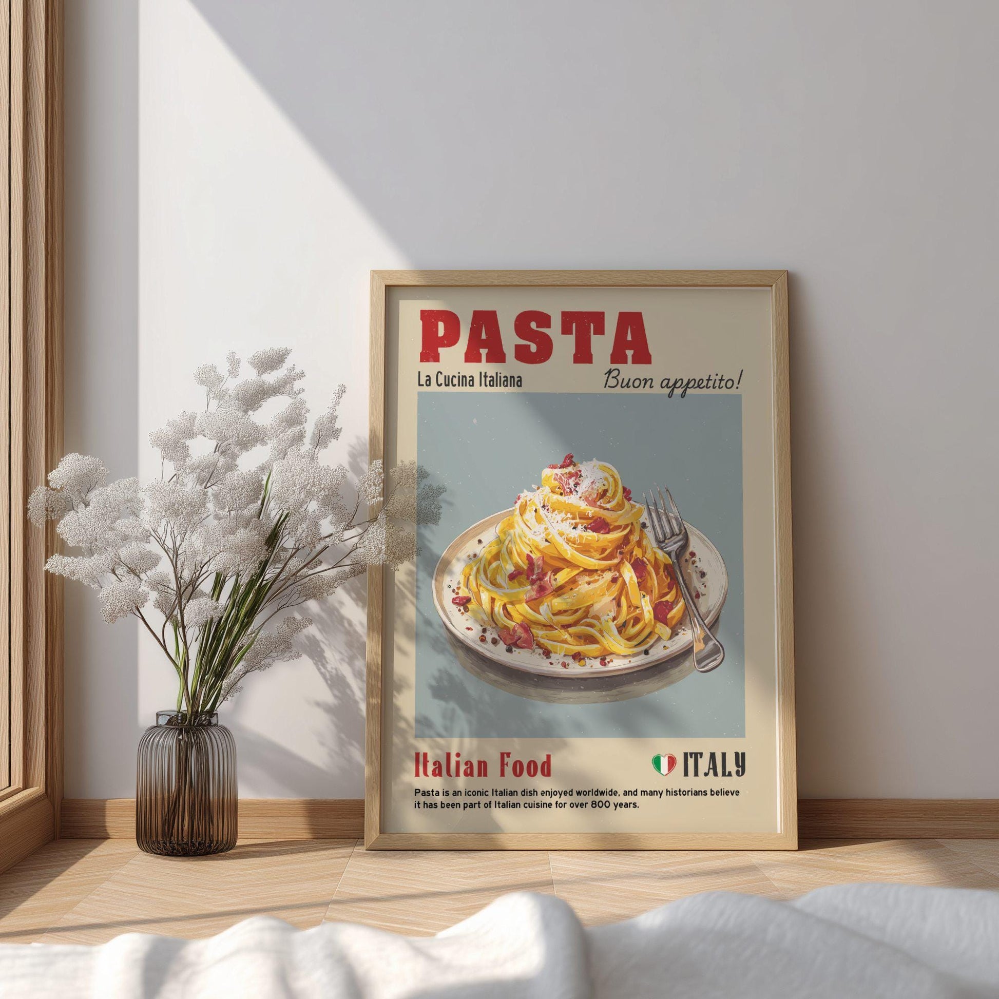 Tagliatelle Pasta Food Poster: Italian Food Kitchen Print