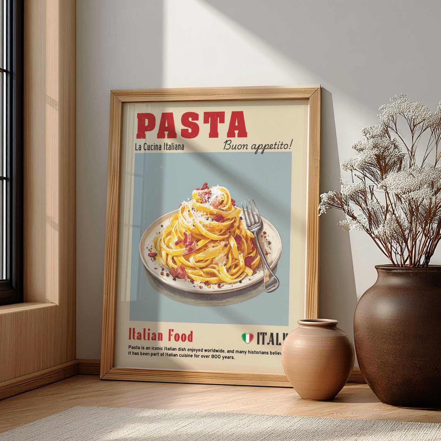 Tagliatelle Pasta Food Poster: Italian Food Kitchen Print