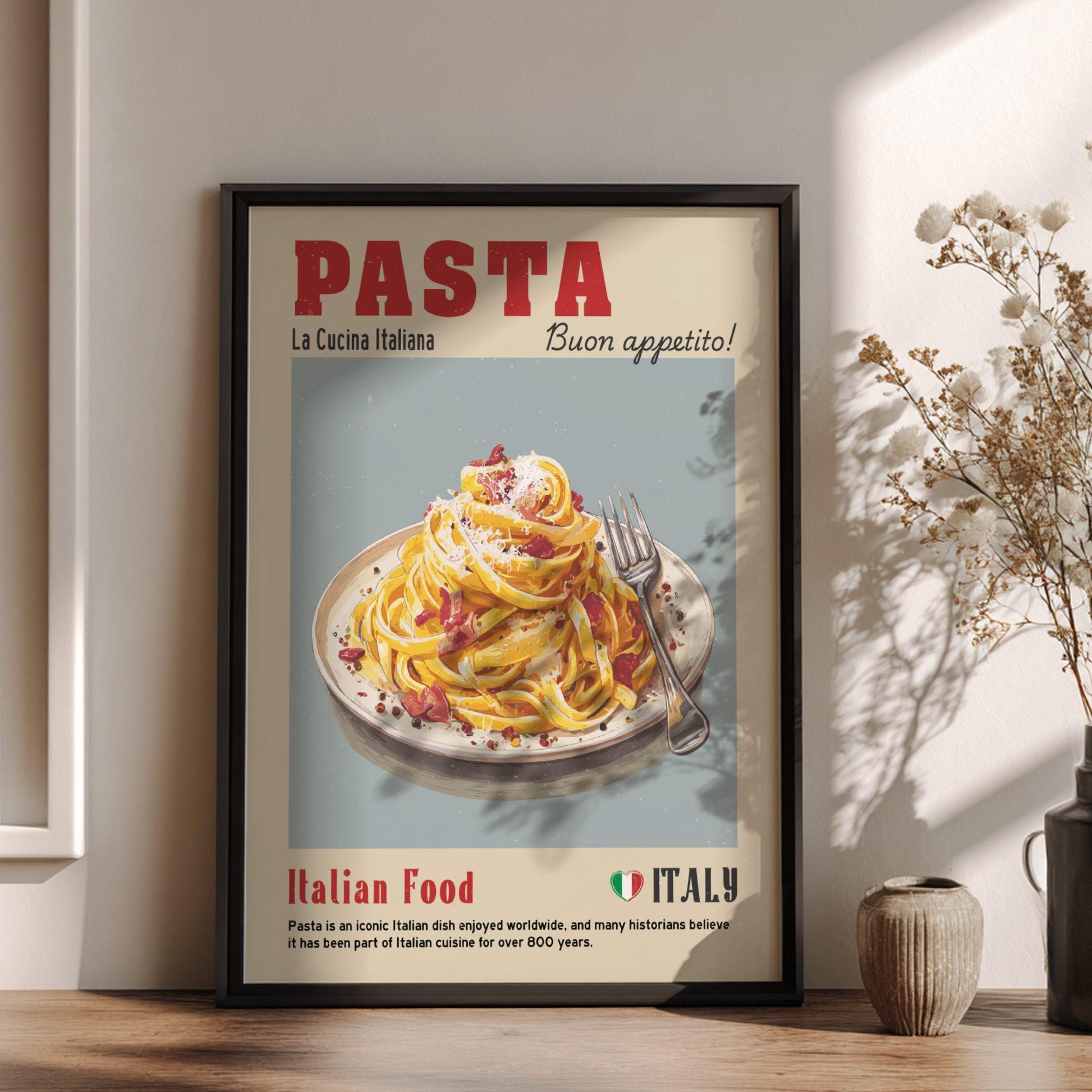 Tagliatelle Pasta Food Poster: Italian Food Kitchen Print