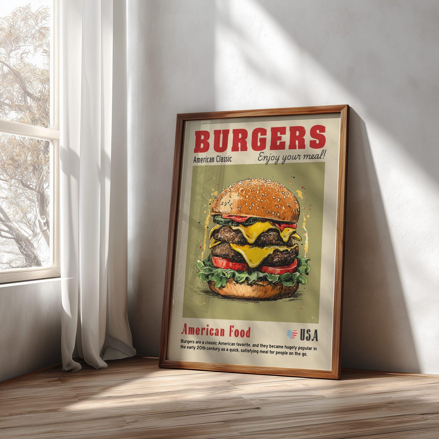 Burgers Food Poster: American Food Kitchen Print