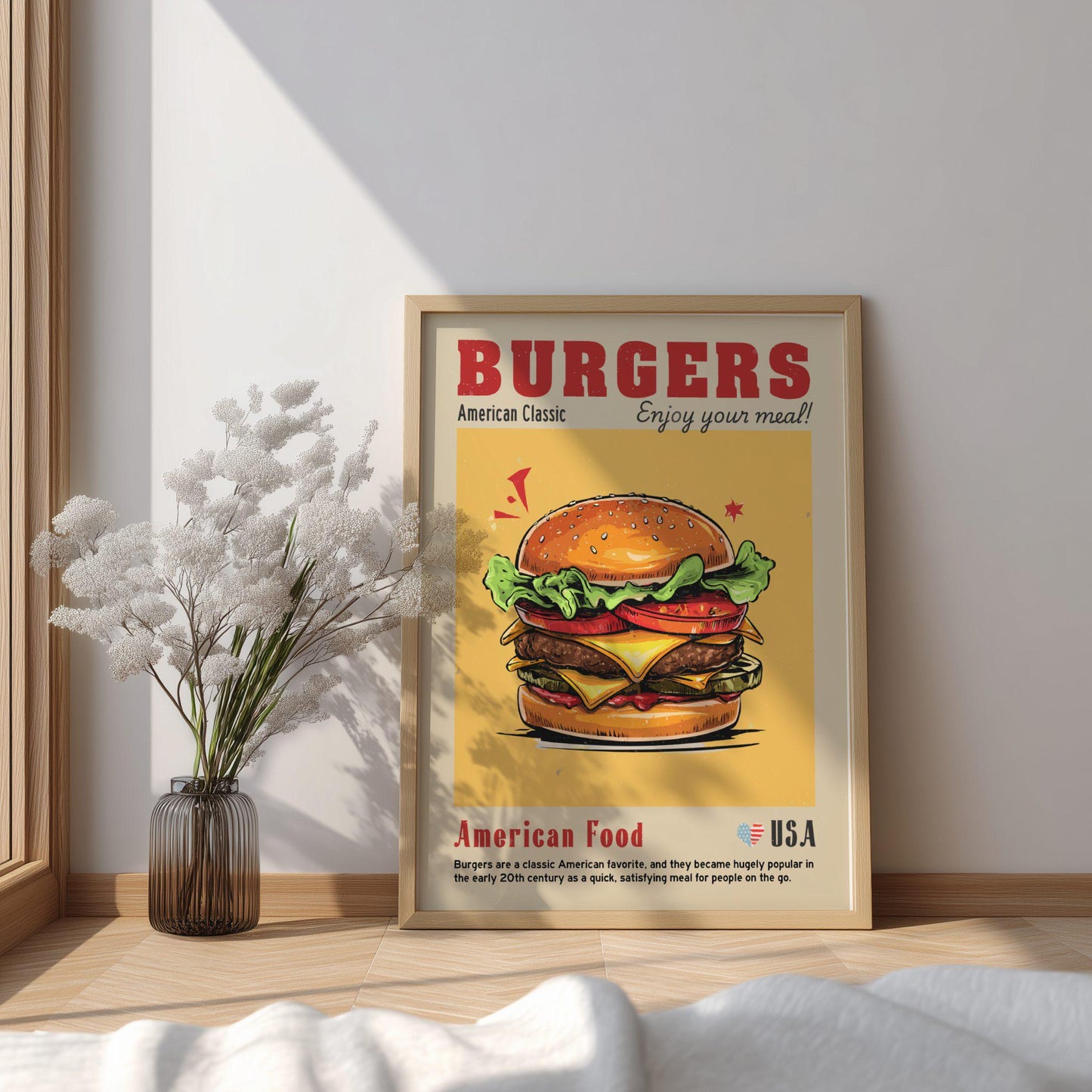 American Burgers Poster: USA Food Kitchen Print
