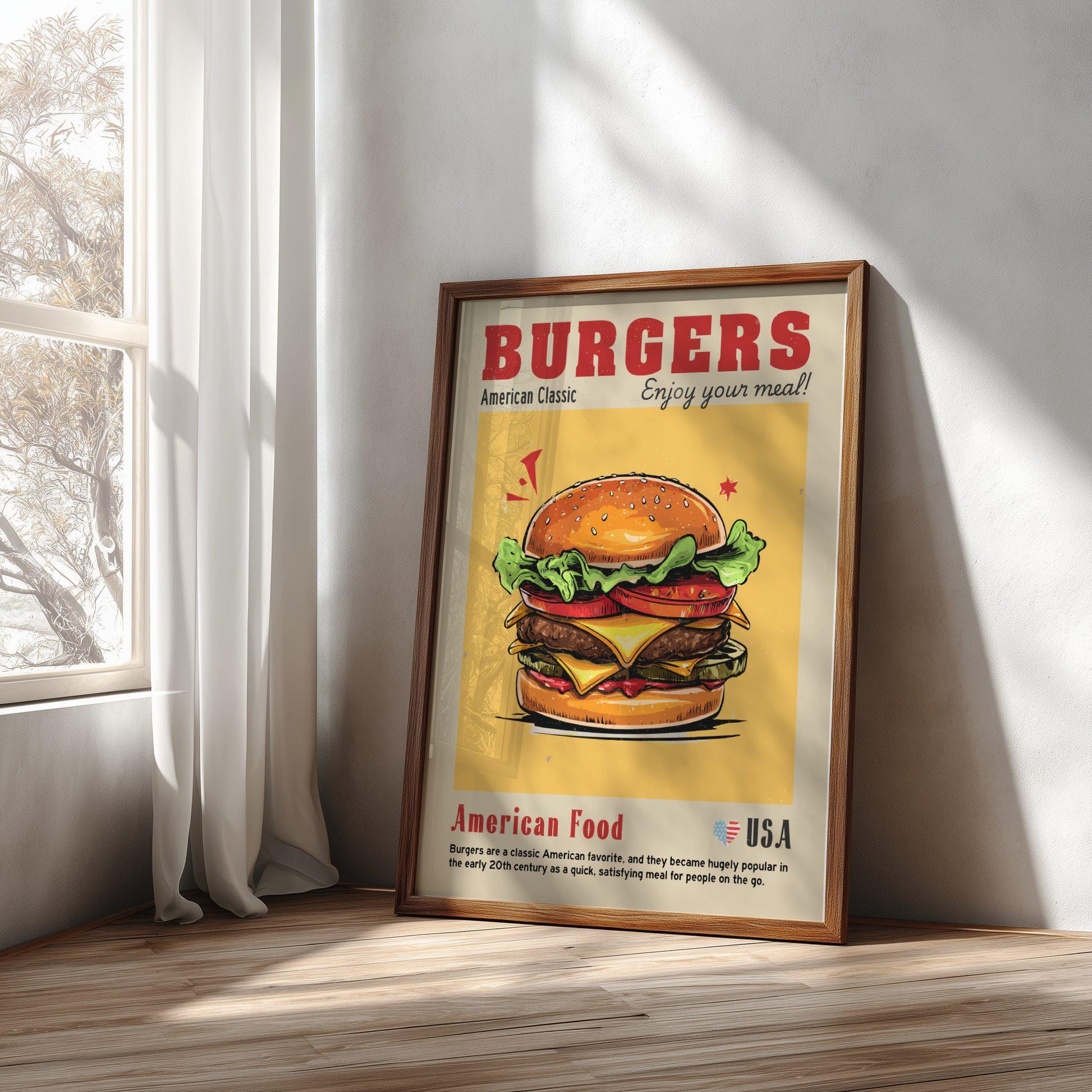 American Burgers Poster: USA Food Kitchen Print