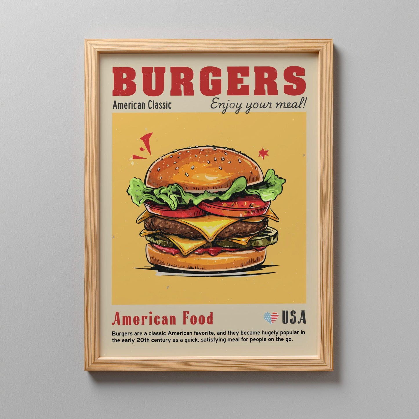 American Burgers Poster: USA Food Kitchen Print