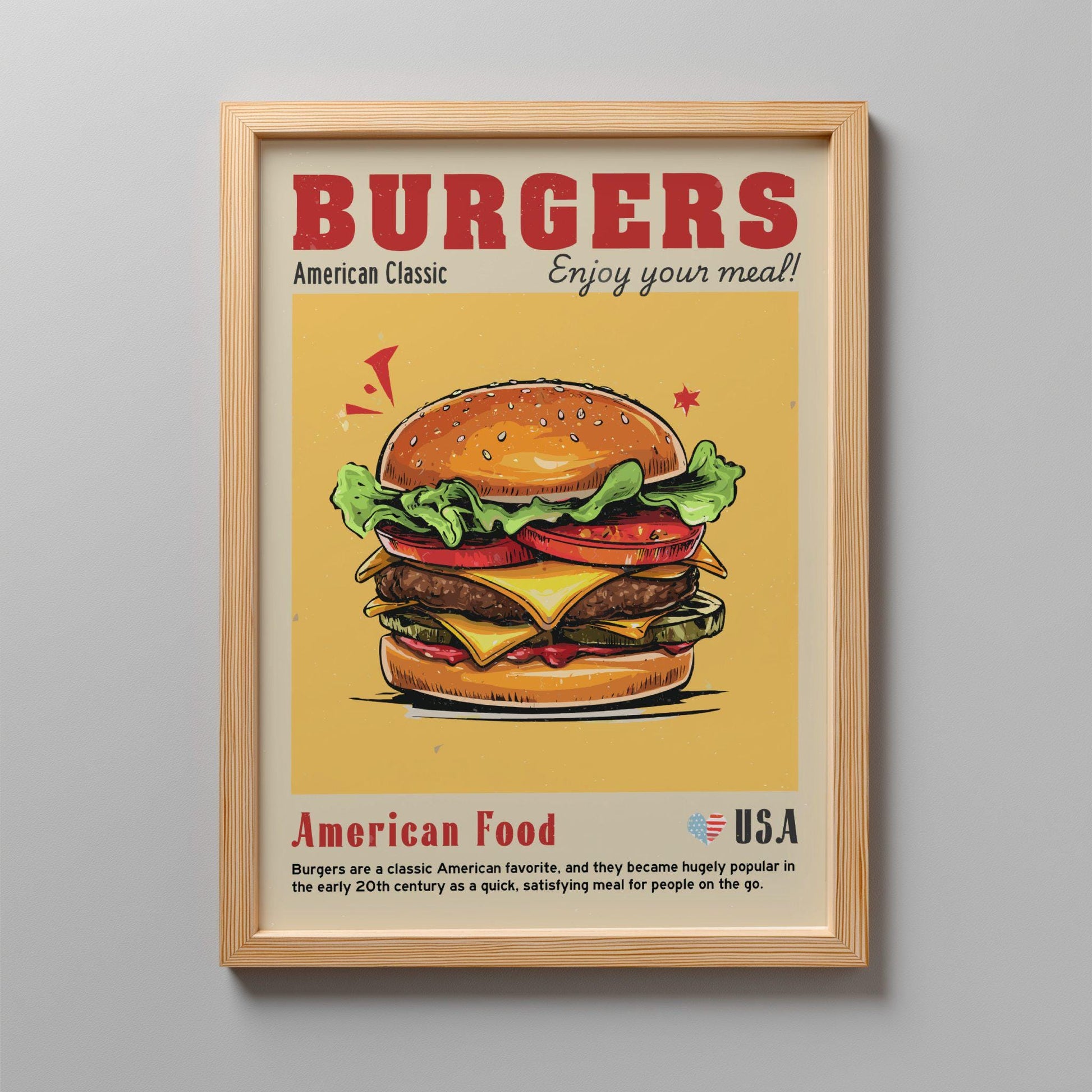 American Burgers Poster: USA Food Kitchen Print