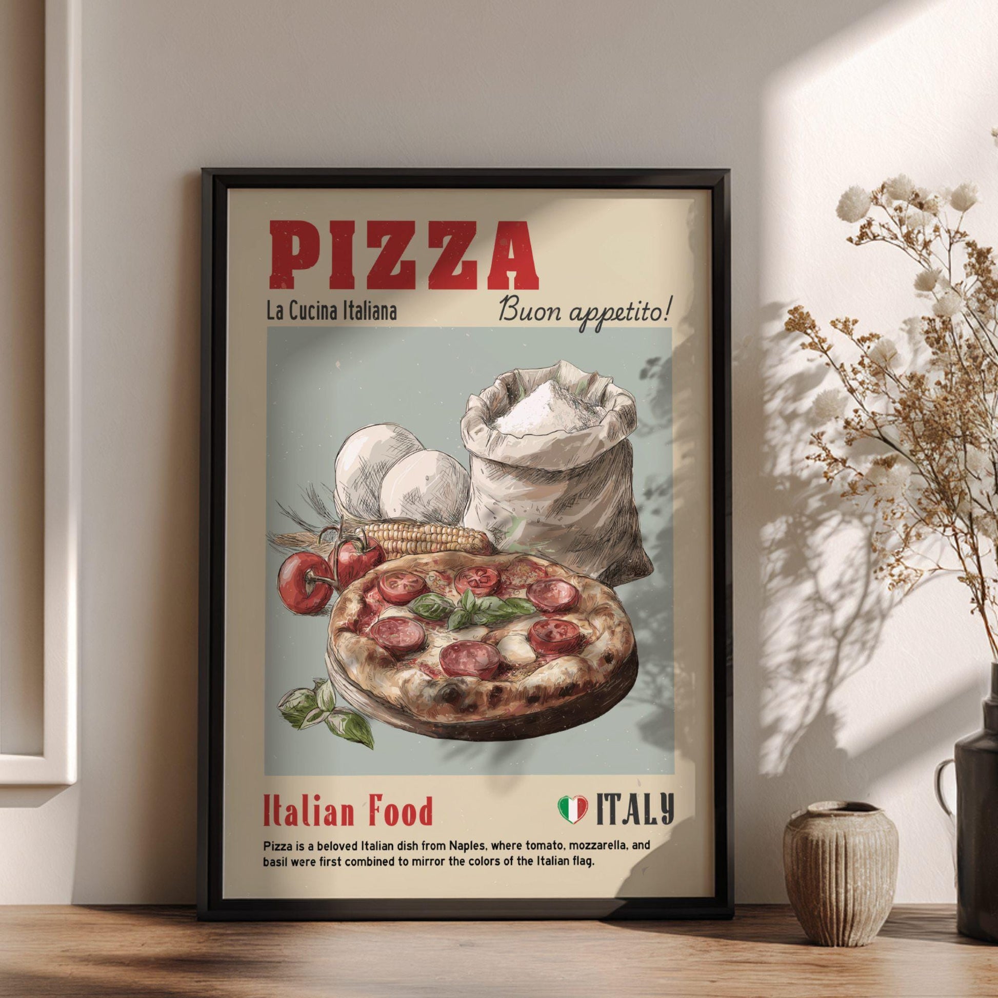 Pizza Set Food Poster: Italian Food Kitchen Print