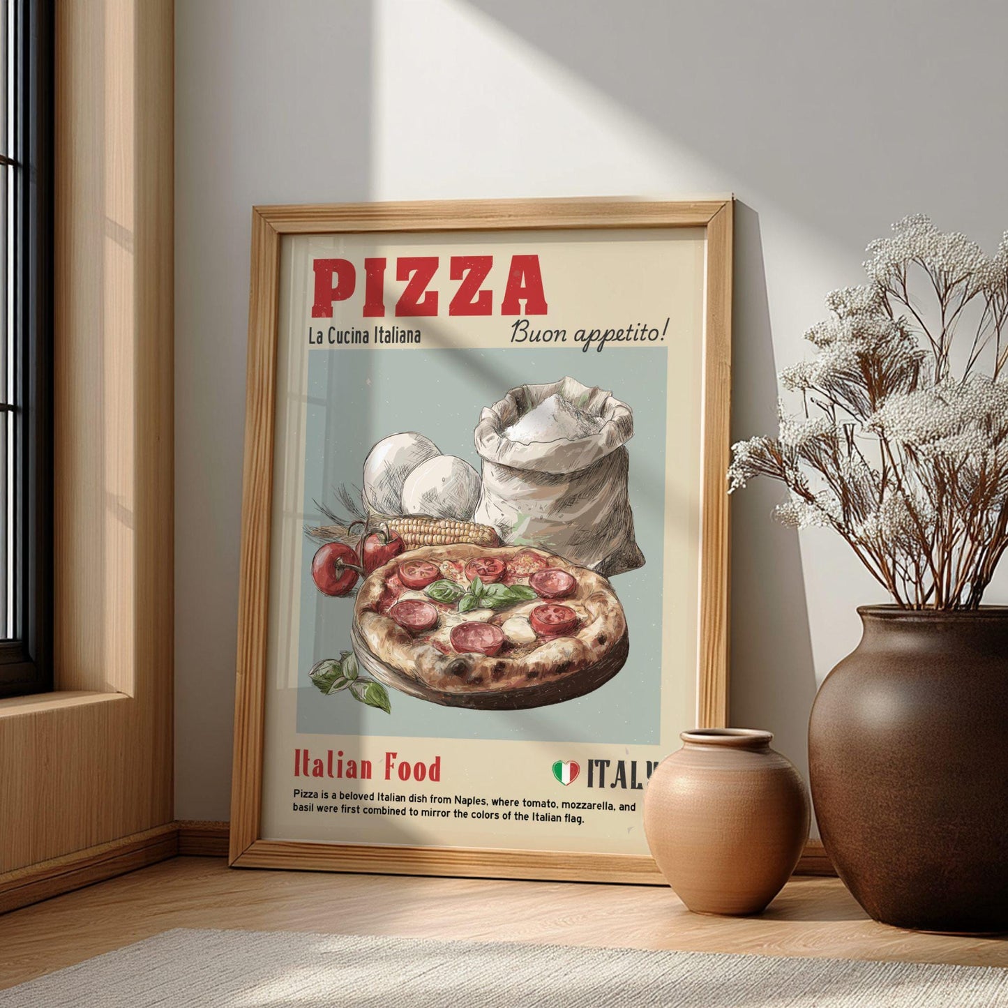 Pizza Set Food Poster: Italian Food Kitchen Print